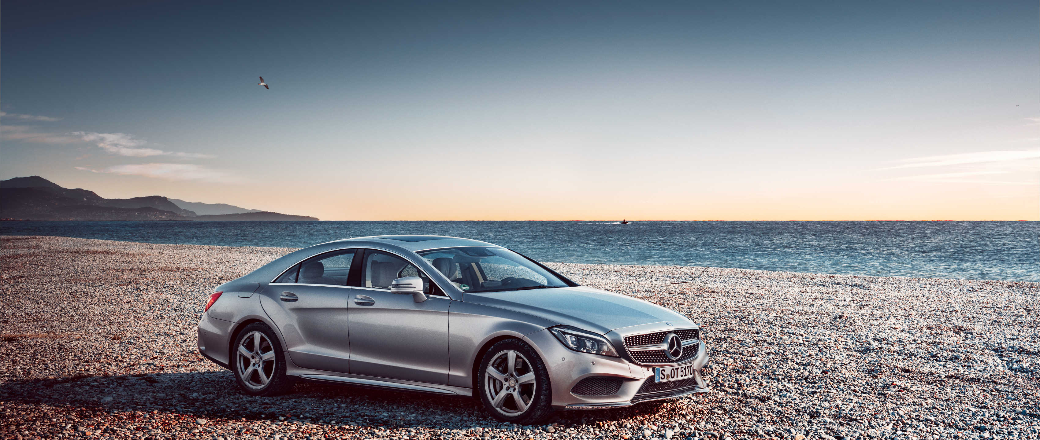 Mercedes-Benz CLS Coupe, Mbsocialcar wallpaper, Automotive masterpiece, Unparalleled luxury, 3400x1440 Dual Screen Desktop