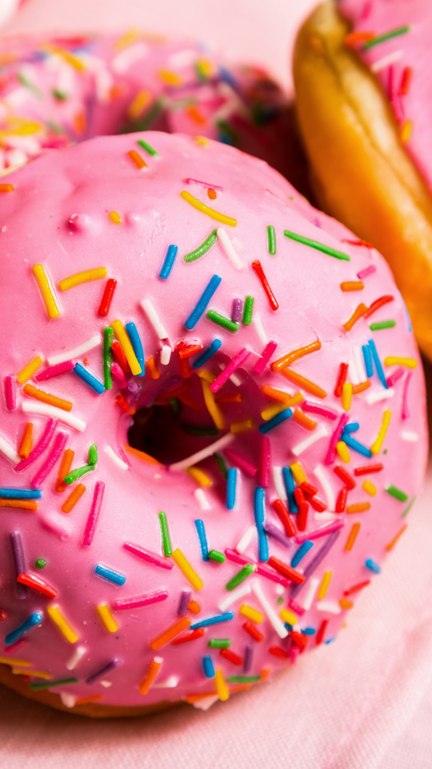 Donut: Fried sweet dough, Rainbow sprinkles, Icing. 1440x2560 HD Wallpaper.