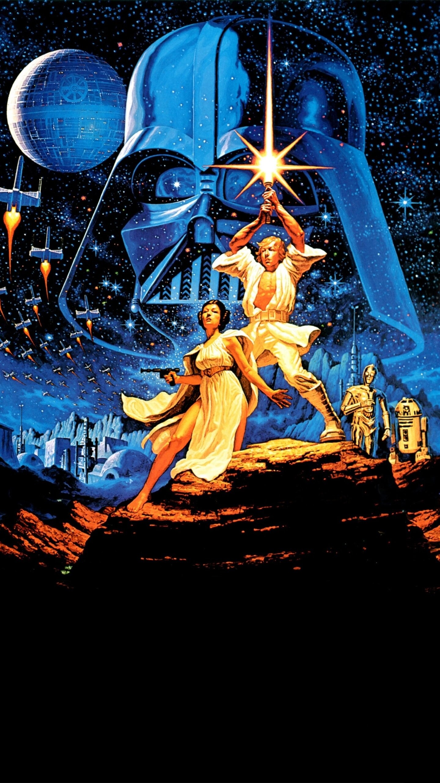 Geek: Star Wars Episode IV: A New Hope, Luke Skywalker, Princess Leia, Darth Vader. 1440x2560 HD Wallpaper.