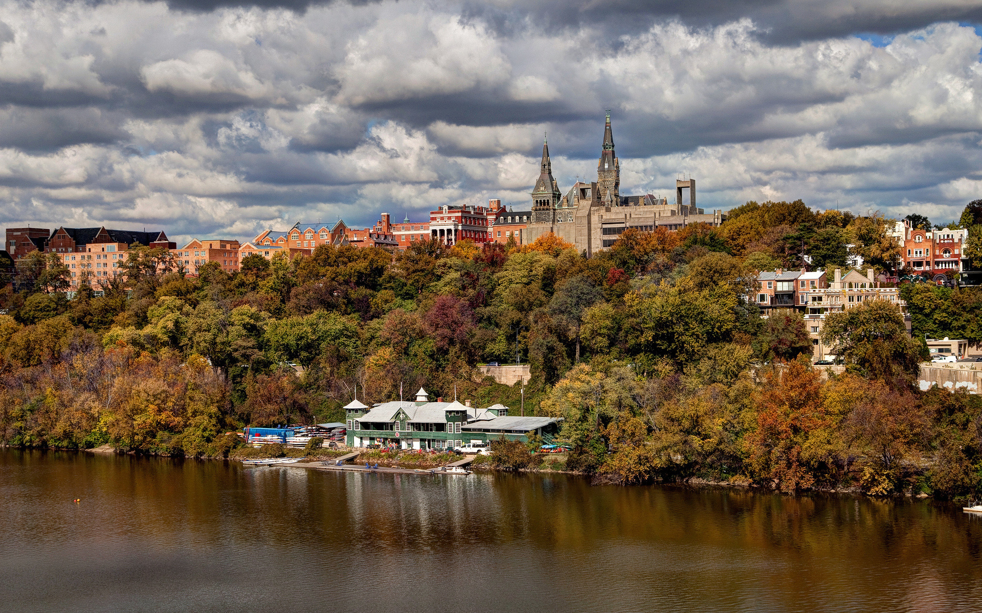 Georgetown University, College campus, Autumn scenery, Scenic wallpaper, 1920x1200 HD Desktop