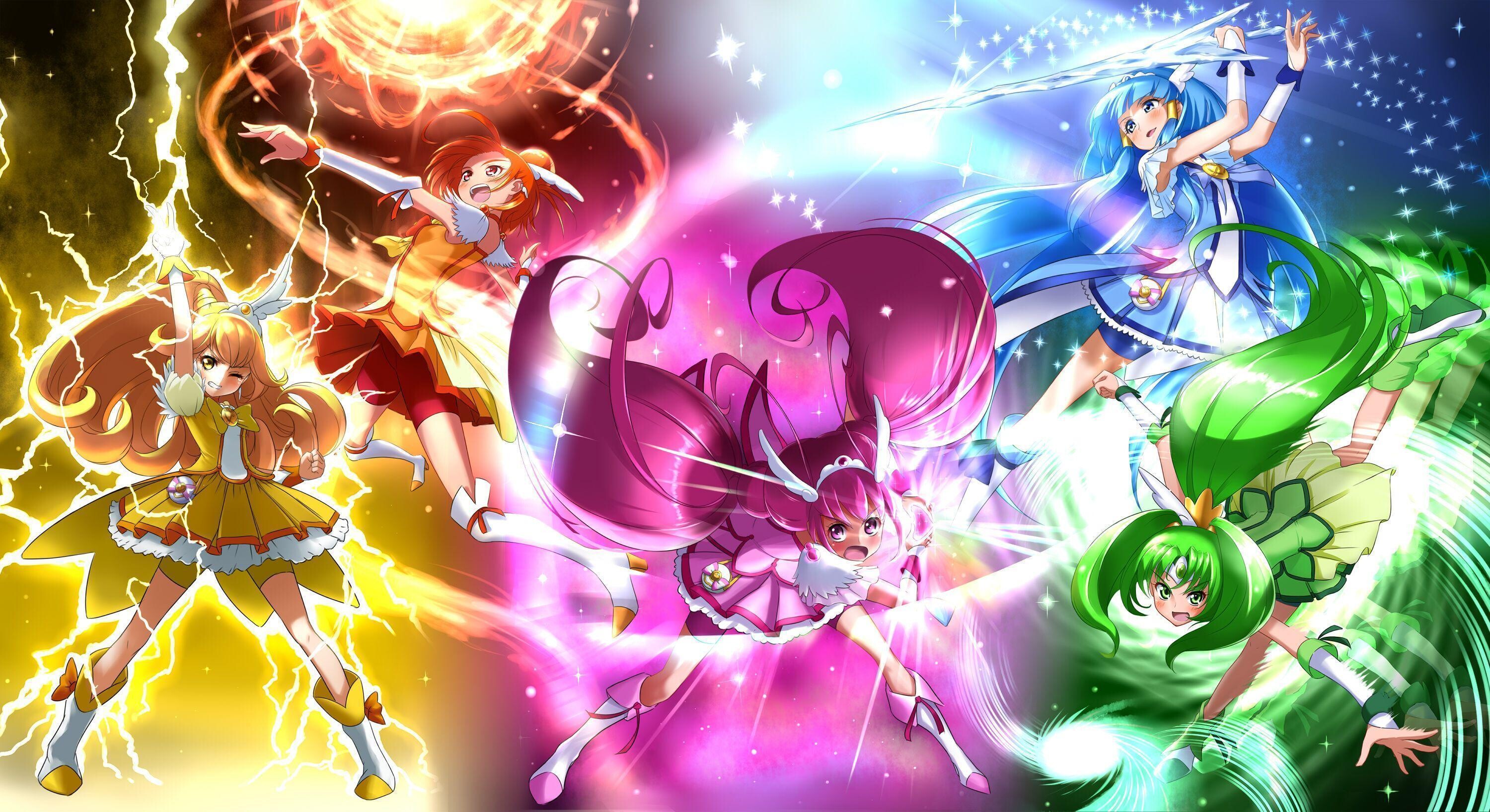 Glitter Force: Legendary superhero squad, Defending Earth from evil fairy-tale villains, Anime and manga series. 3000x1640 HD Background.