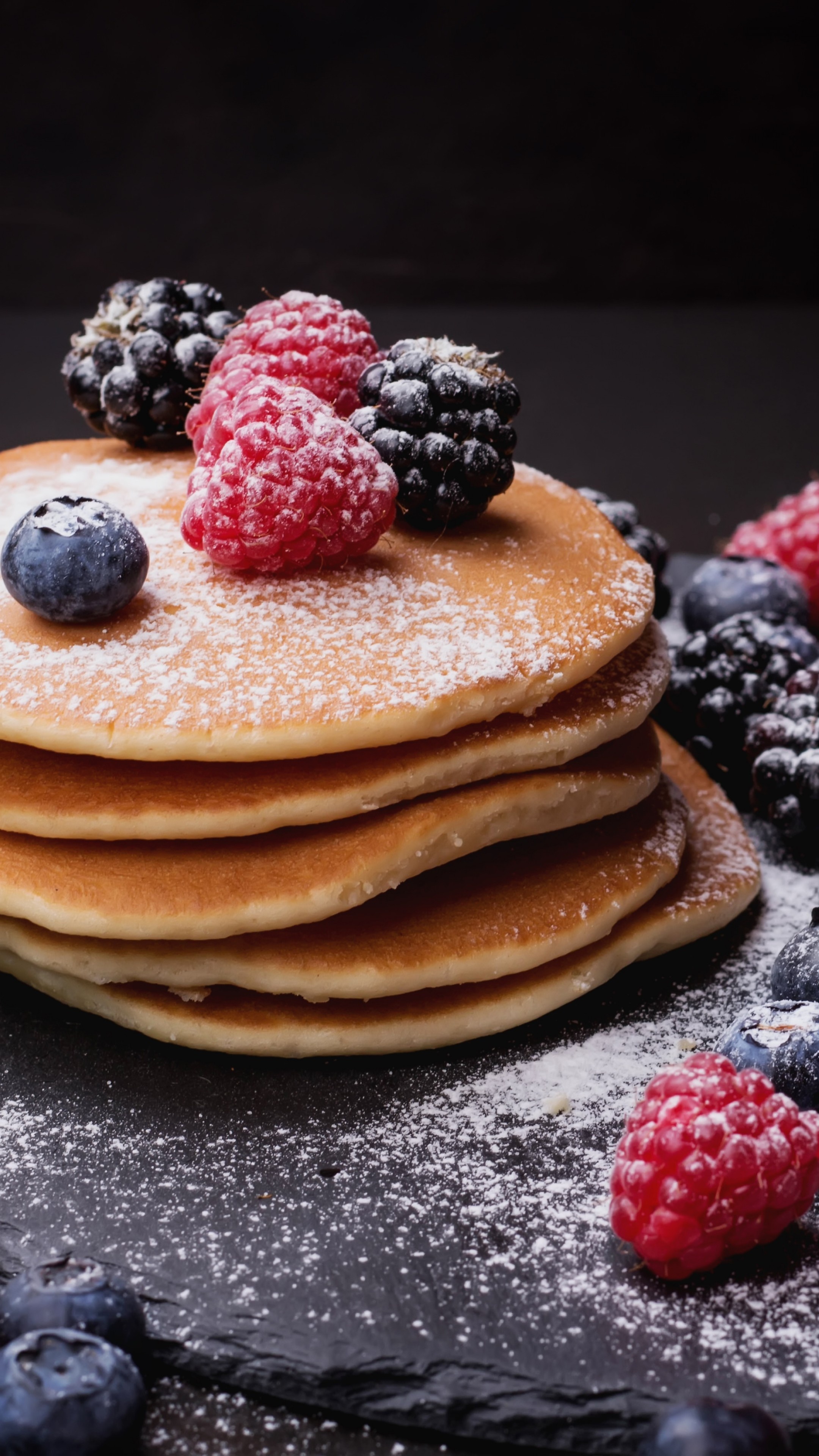 Pancake: Hotcake, Berries, Blackberry, Raspberry. 2160x3840 4K Wallpaper.