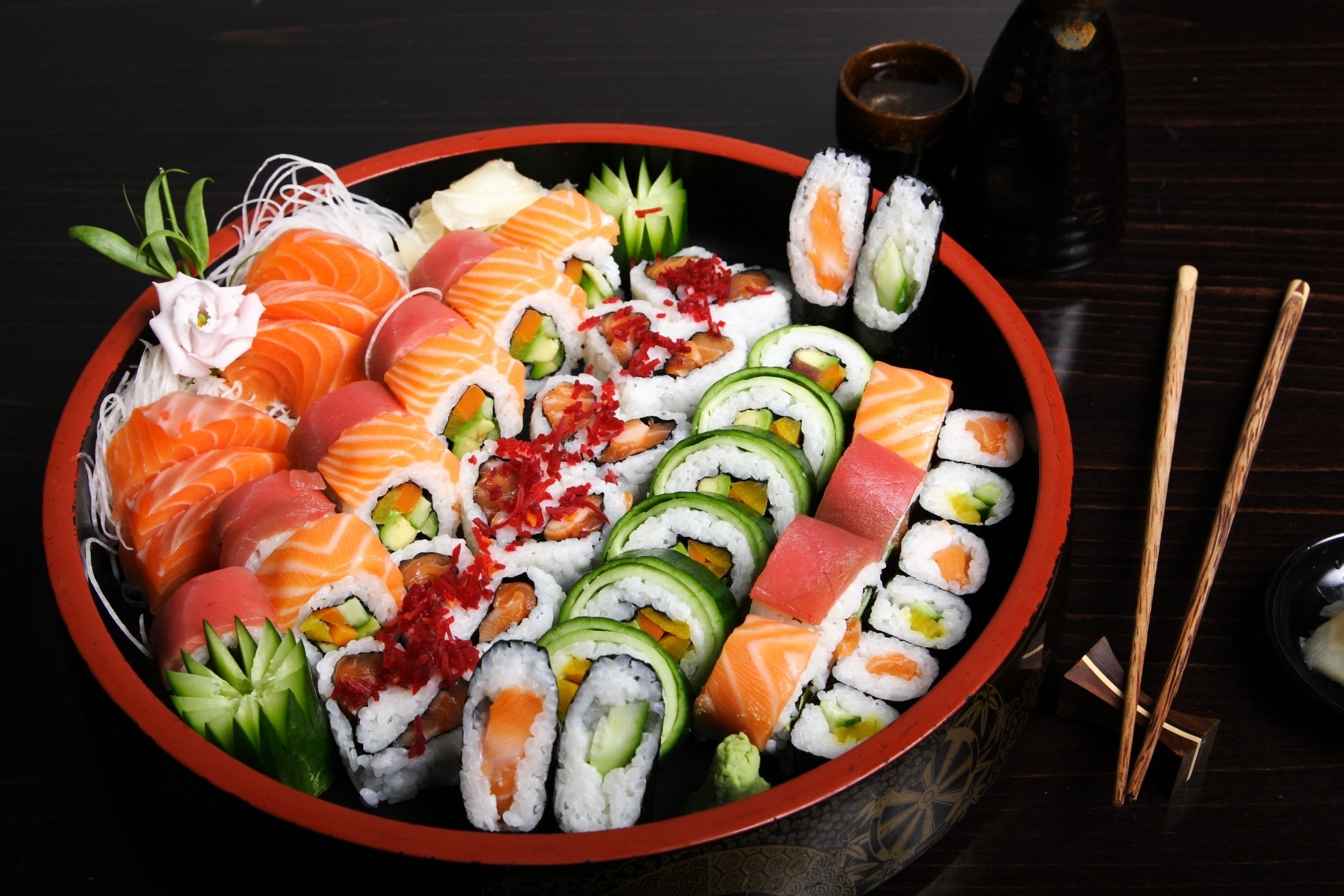 Sushi: A staple rice dish of Japanese cuisine, The Boston roll. 3000x2000 HD Background.