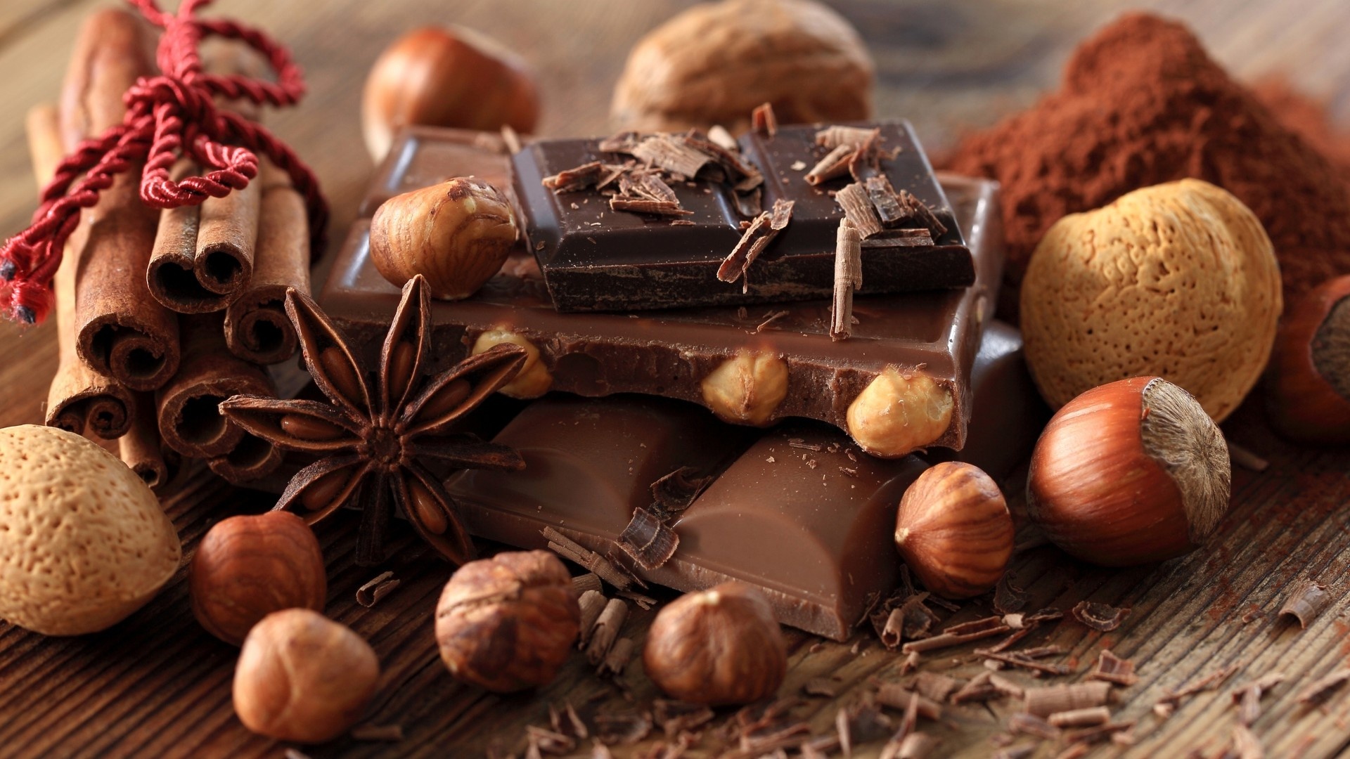 Chocolate: A solid block made from roasted and ground cacao seeds. 1920x1080 Full HD Background.
