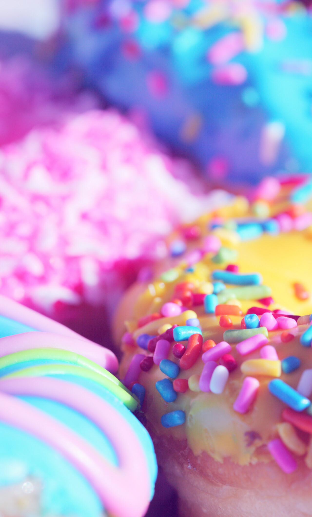 Sweets: Doughnut, Baked goods, Sprinkles, Close up. 1280x2120 HD Background.