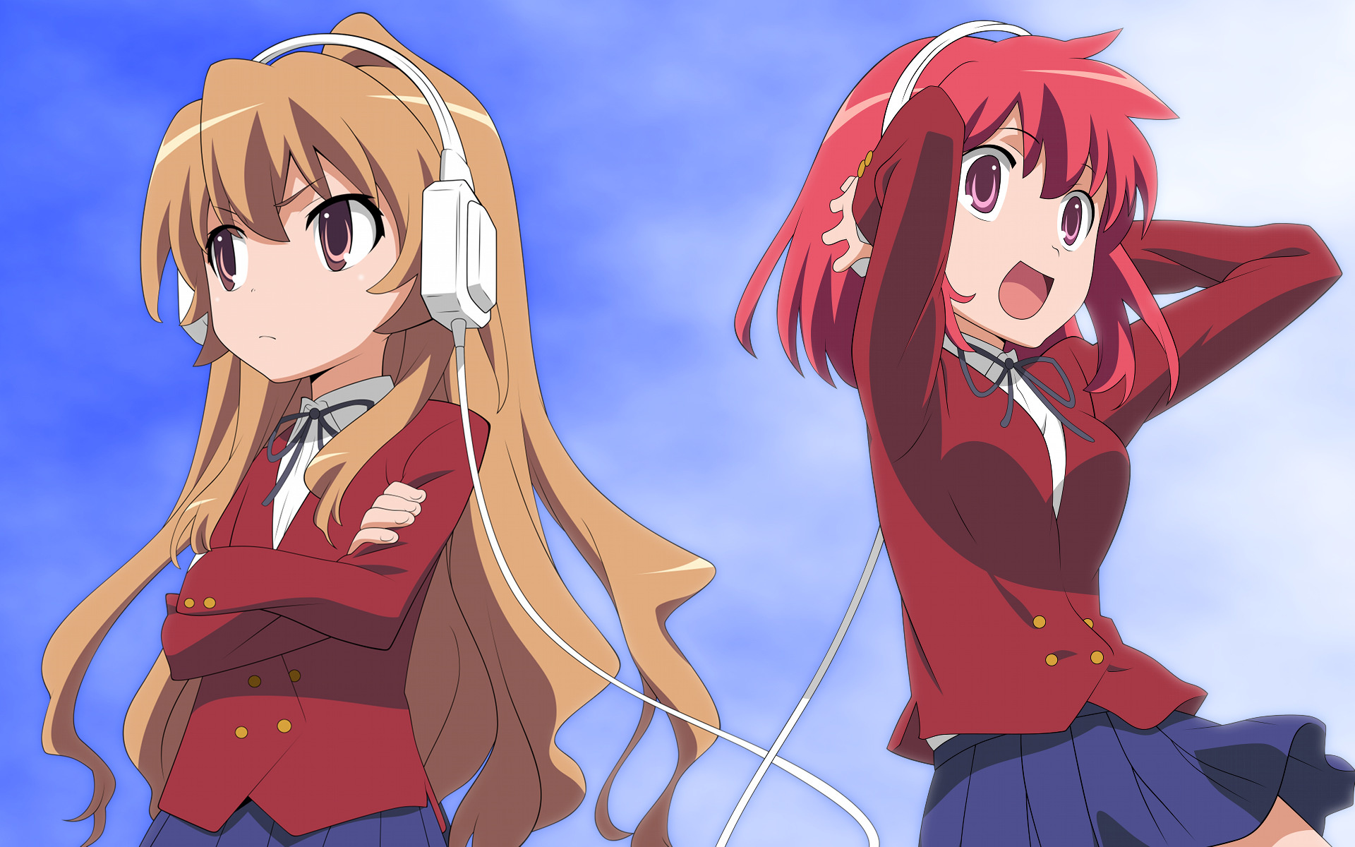 Toradora! headphones, School uniforms, Aisaka Taiga, Kushieda Minori, 1920x1200 HD Desktop