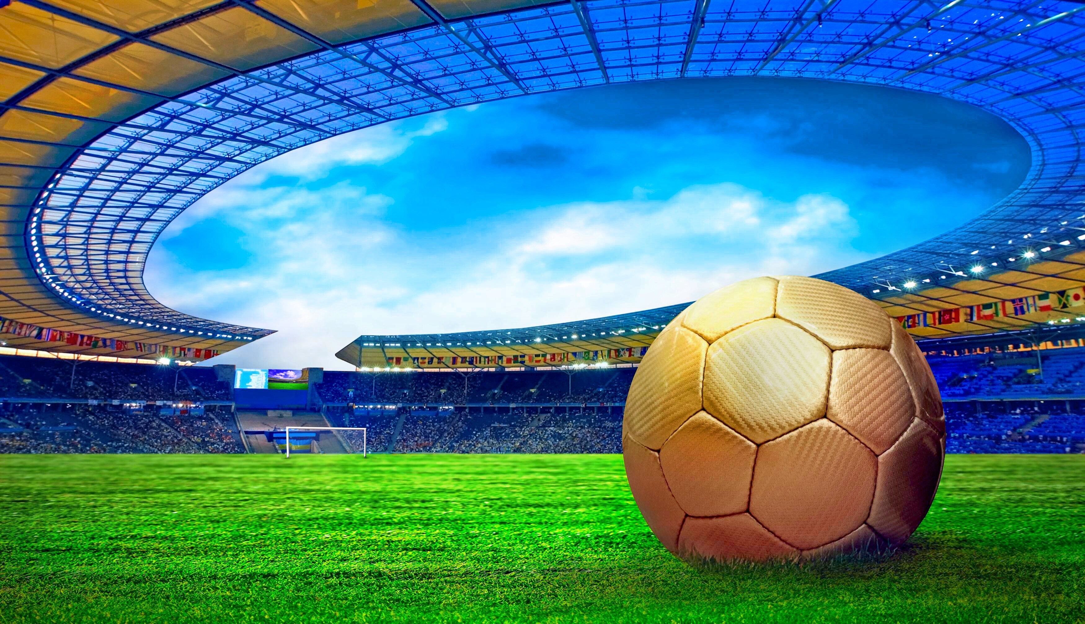 Goal (Sports): World cup, The ball with spherical truncated icosahedron design, Natural grass. 3500x2020 HD Wallpaper.