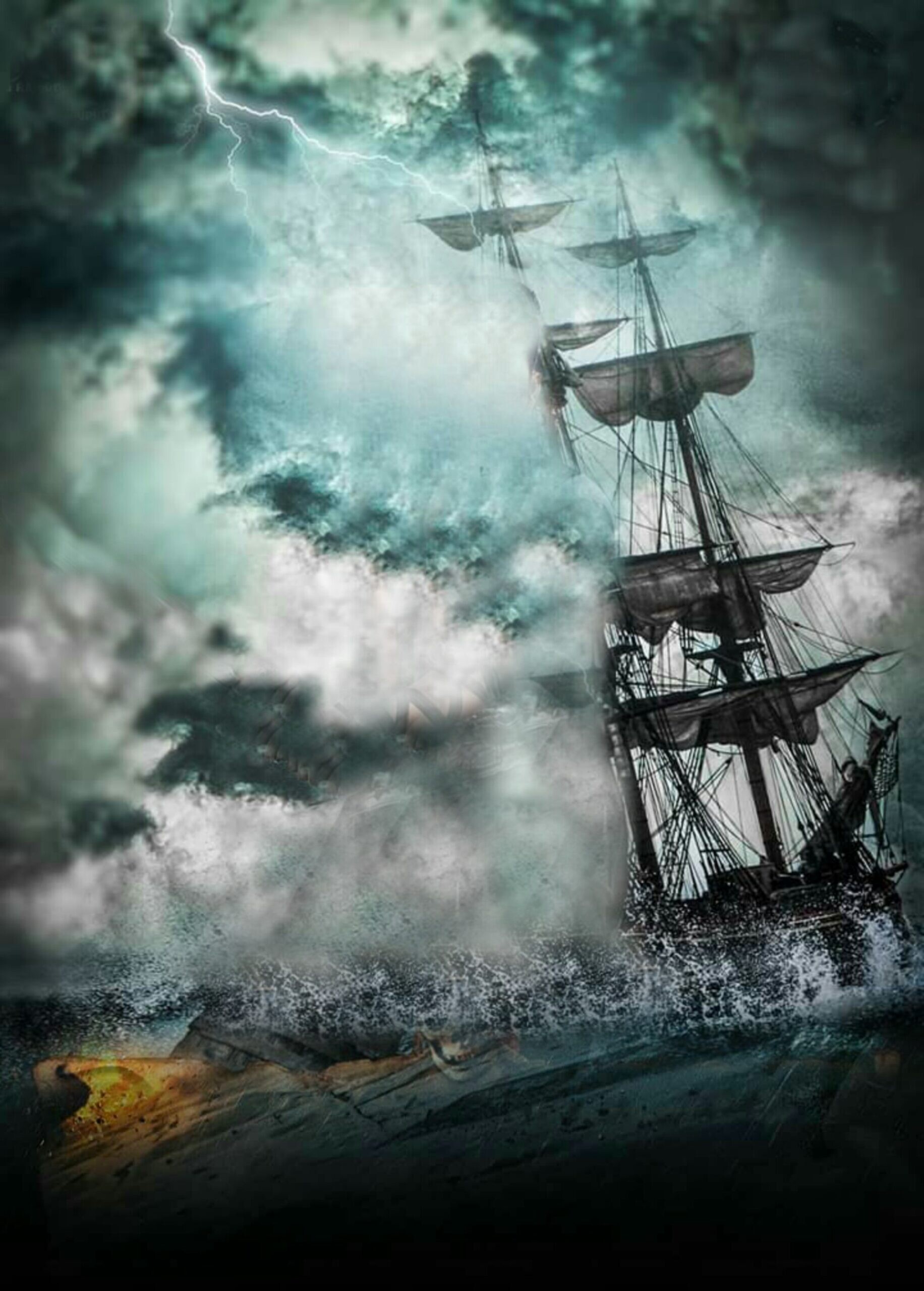 Ghost Ship: Black Pearl, The pirate vessel in the Pirates of the Caribbean action movie. 1840x2560 HD Background.