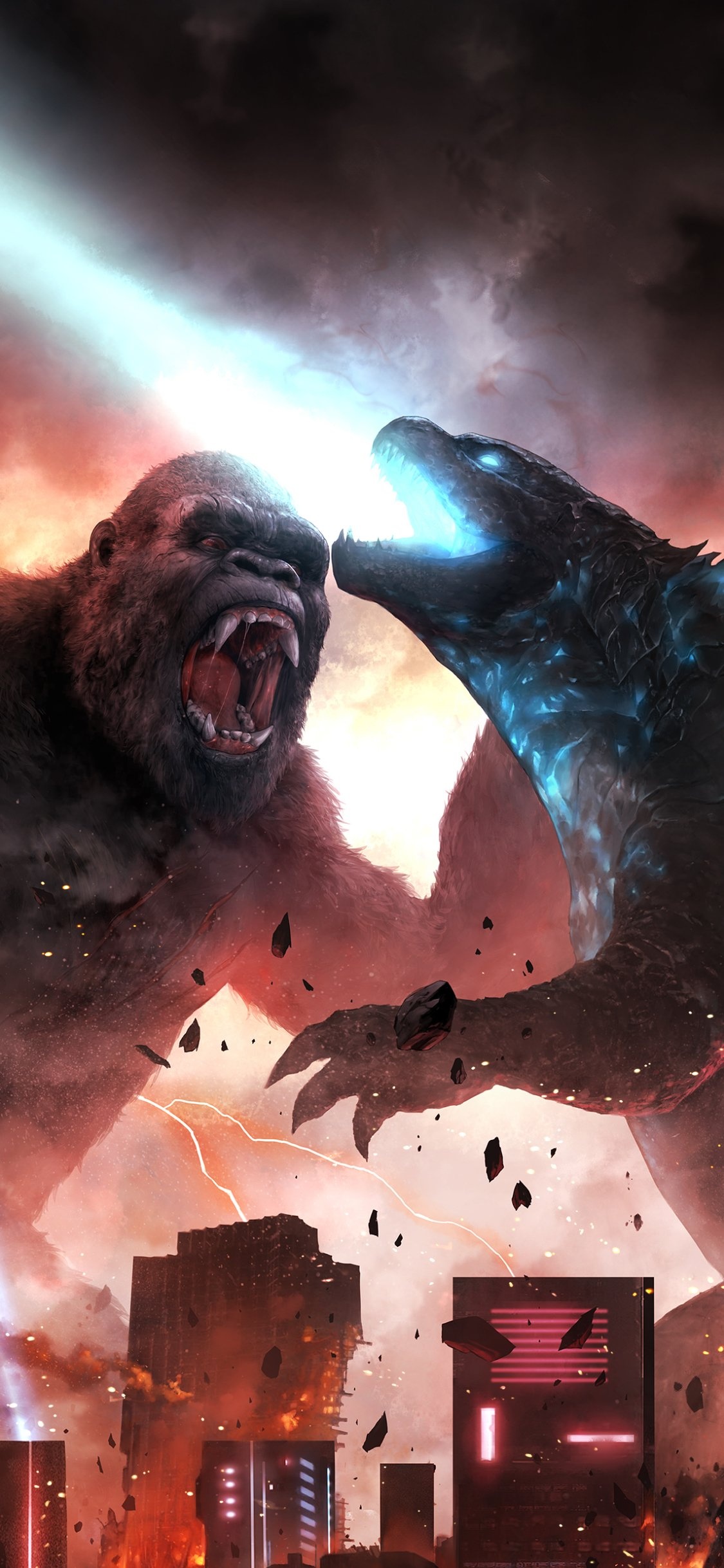 Godzilla: Was depicted as a villainous and destructive force of nature, Kong. 1130x2440 HD Wallpaper.