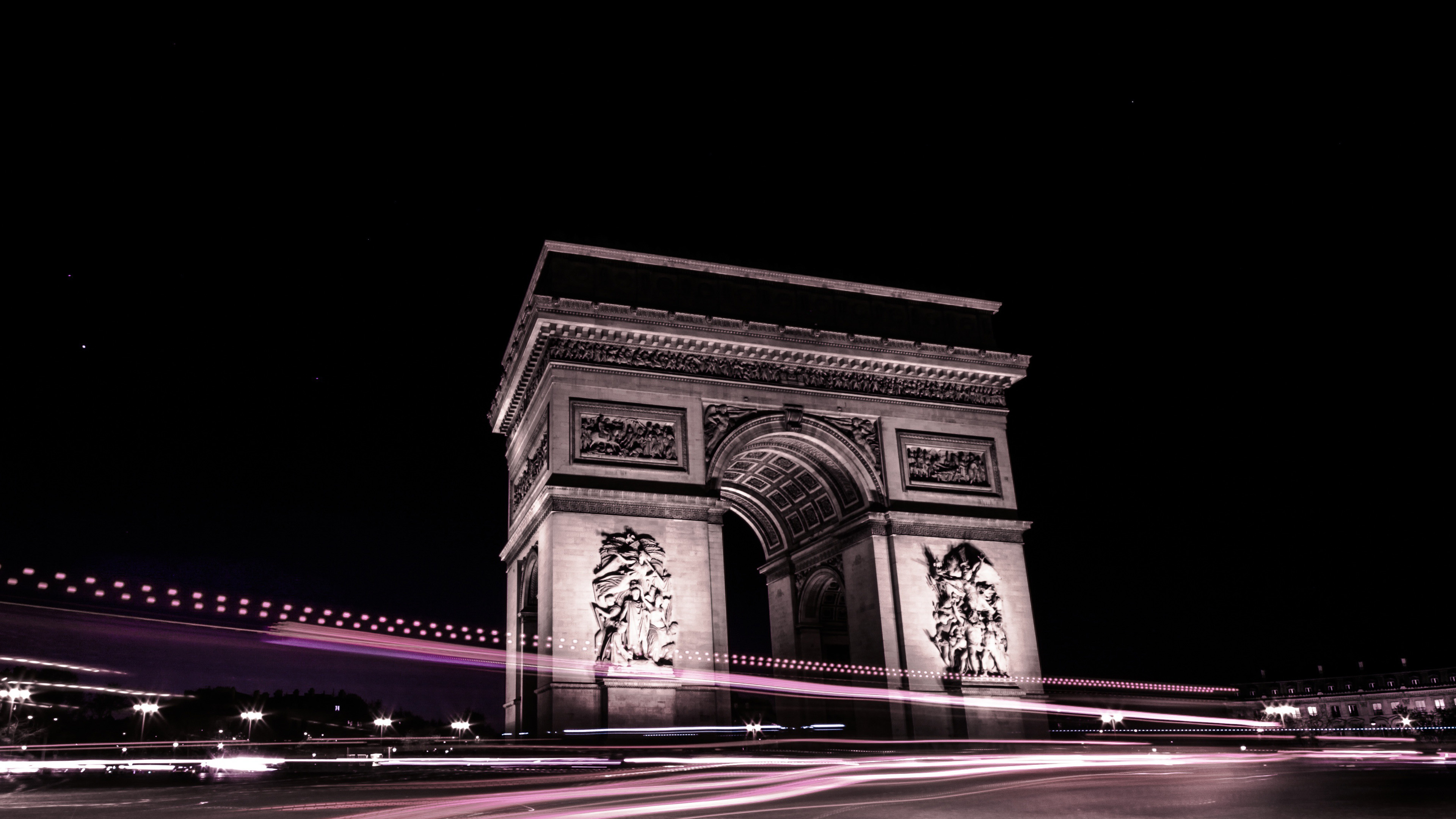 Arc de Triomphe, Night cityscape, Street statue, Artistic wallpaper, 3840x2160 4K Desktop