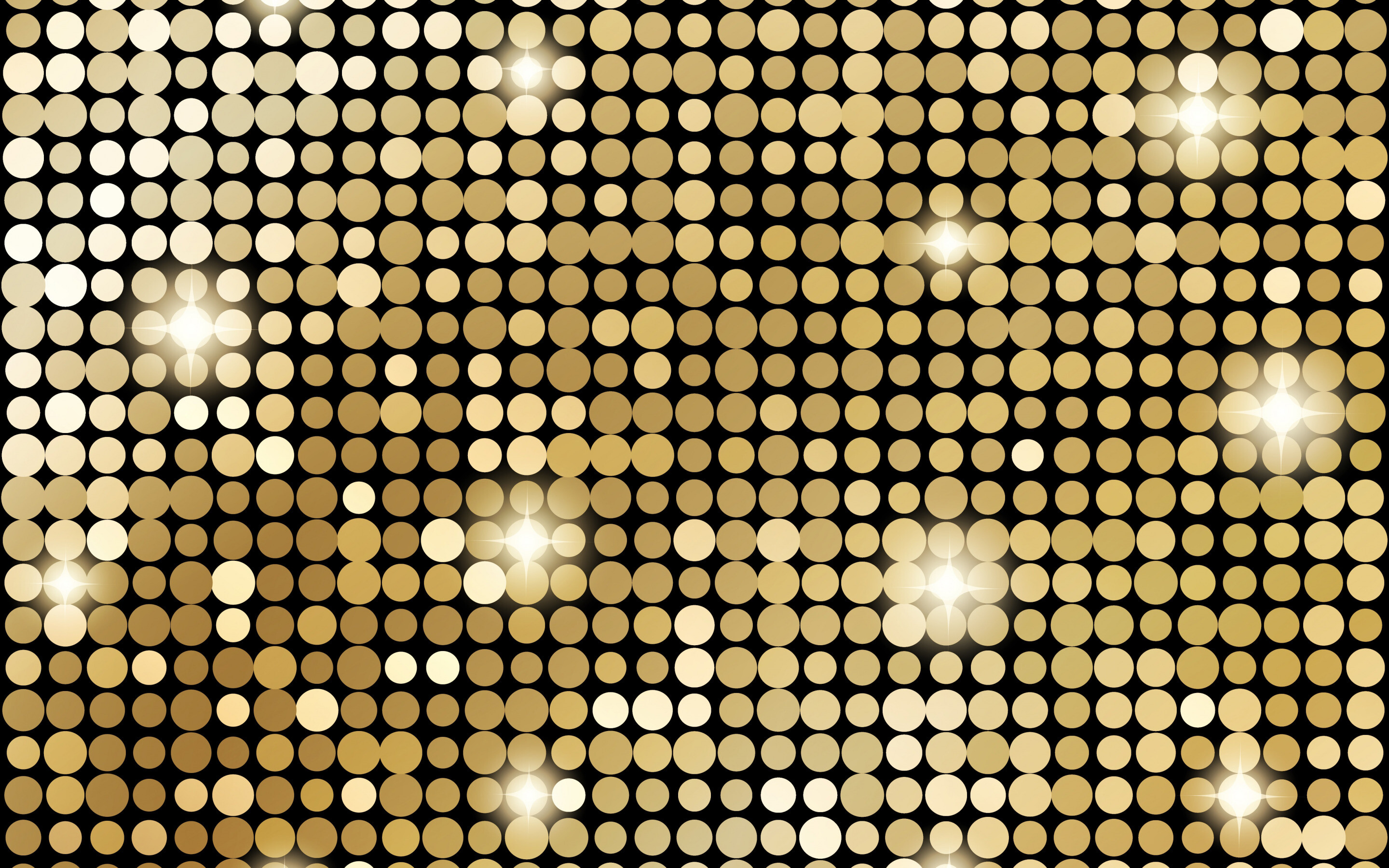 Gold Dots: Black and gold Polka-dotted design, A number of geometric arrangements of shining circles. 2880x1800 HD Wallpaper.