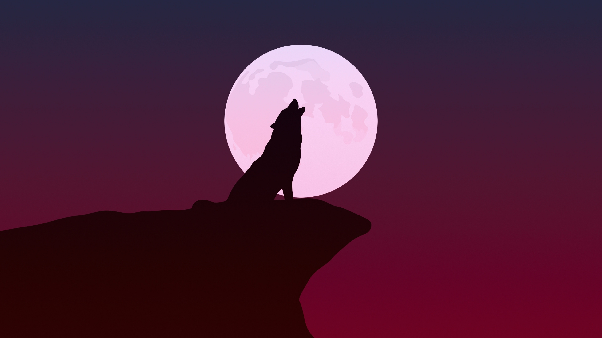 Howling Wolf, Silhouette, Minimalist, Background, 2560x1440 HD Desktop