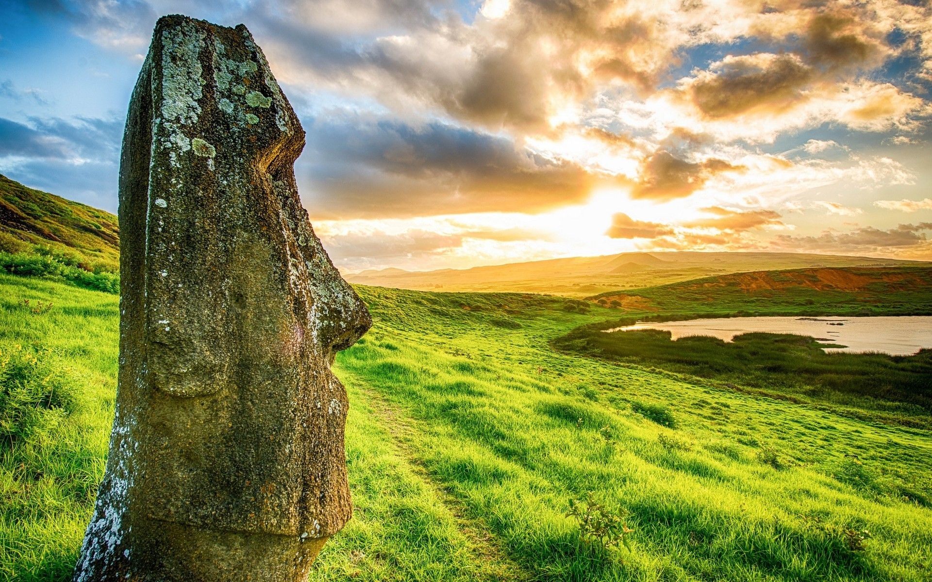 Iconic stone figures, Enigmatic Easter Island, Majestic sculptures, Cultural heritage, 1920x1200 HD Desktop