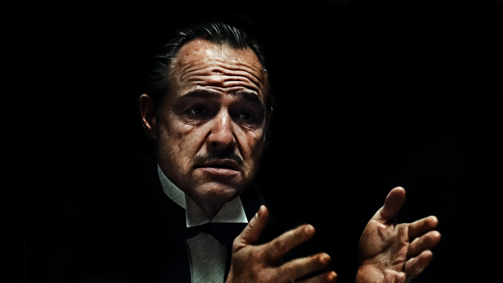 The Godfather: A landmark of the gangster genre, Vito Corleone, patriarch of the Corleone family. 1920x1080 Full HD Background.
