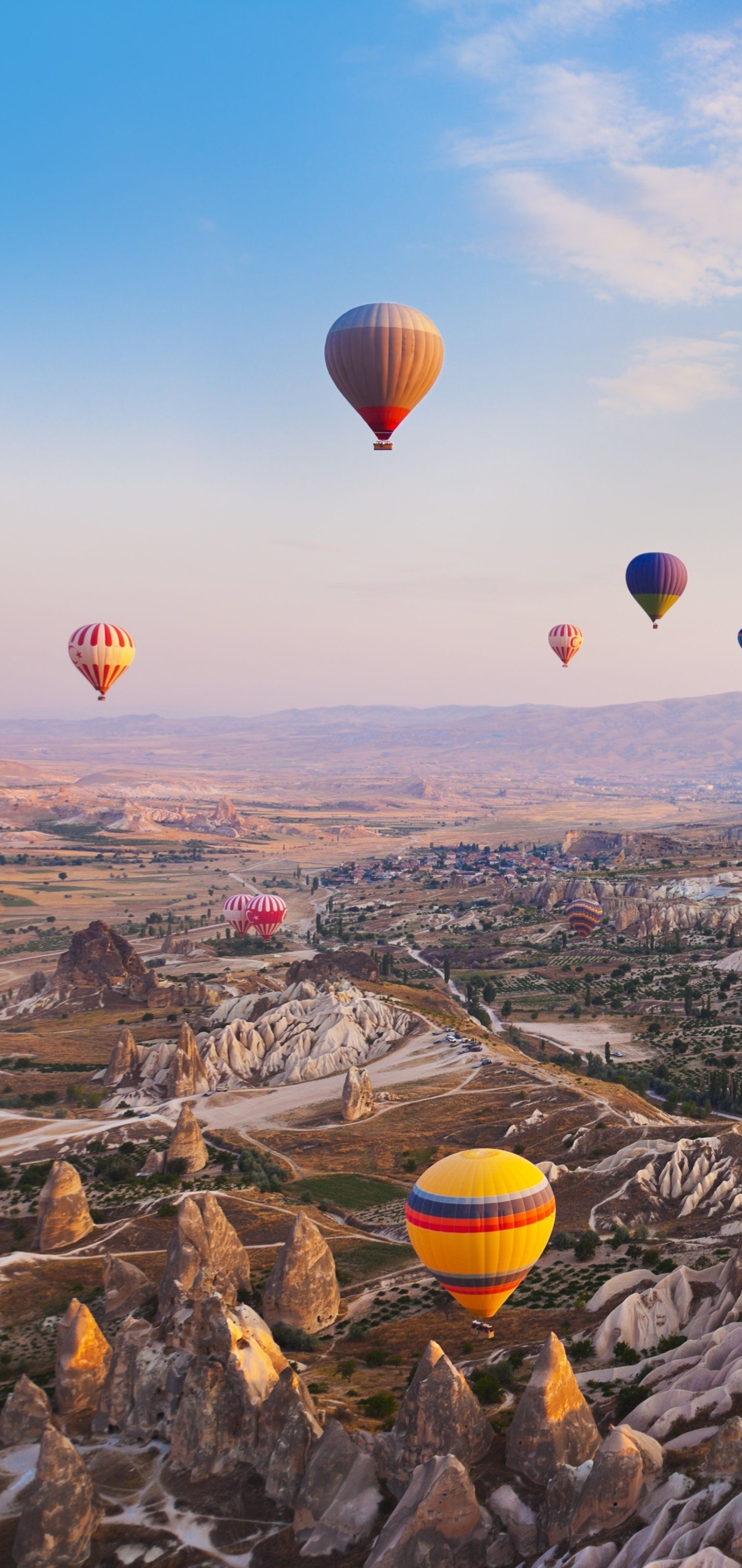 Hot Air Balloon: Air Buoyancy, The Bird's-Eye View, Cappadocian Festival, Goreme. 1440x3040 HD Wallpaper.