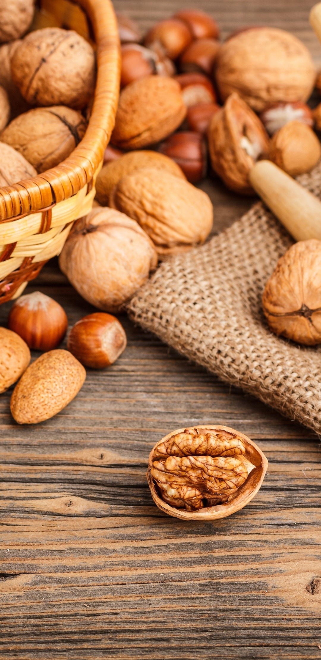 Walnuts, Almond and hazelnuts, Nutty goodness, Tasty combination, 1080x2220 HD Phone
