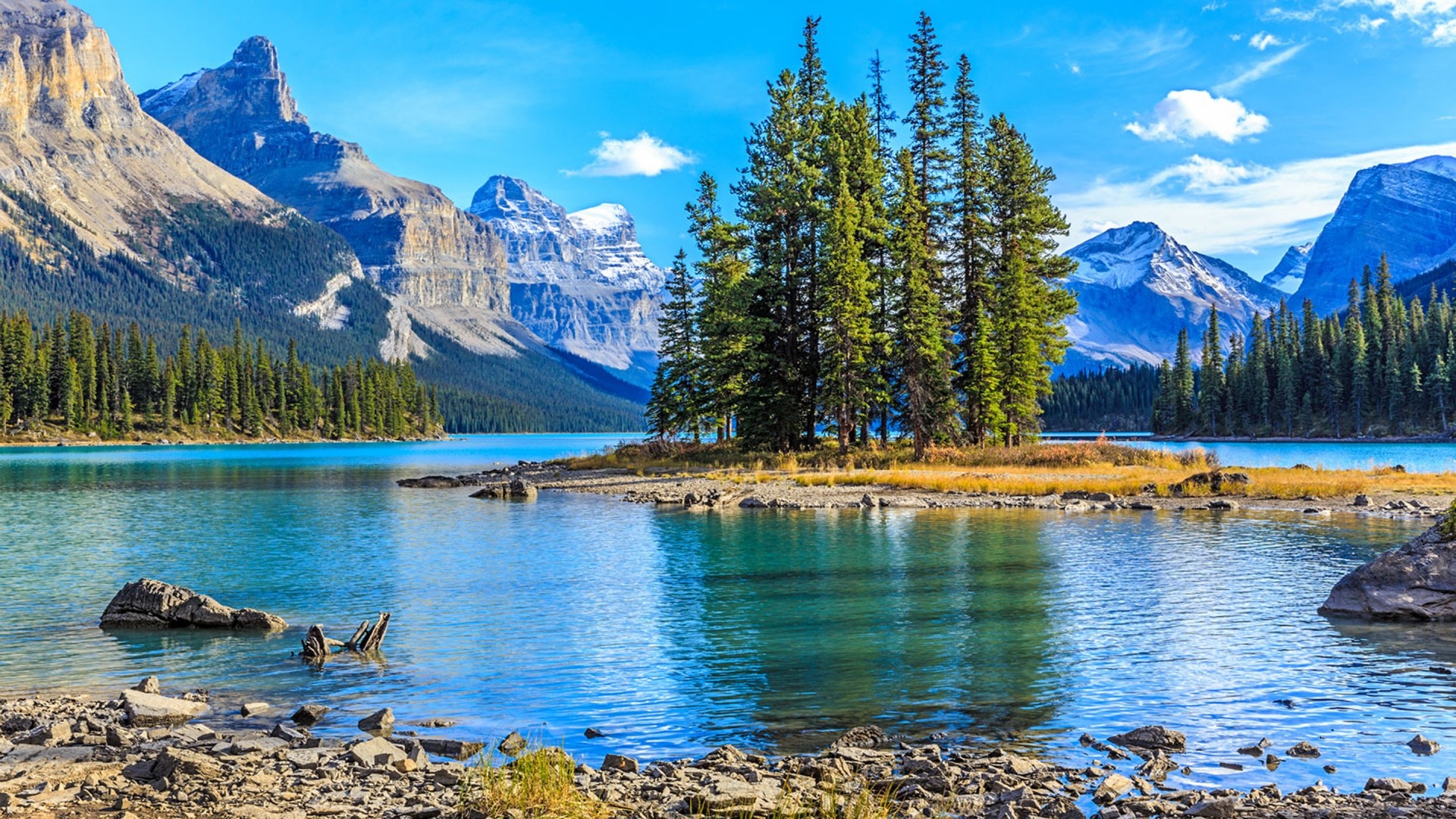 Jasper National Park, Maligne Lake, Wallpaper HD, Captivating scenery, 1920x1080 Full HD Desktop