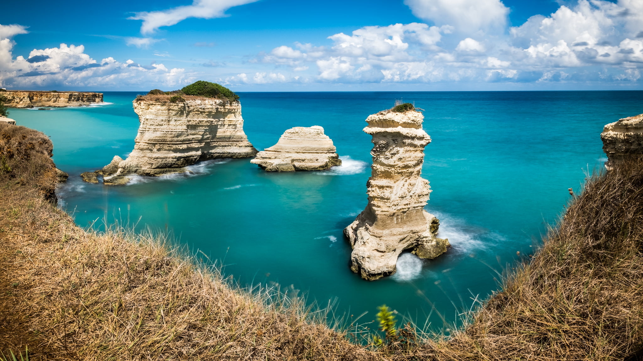 Adriatic Sea, Rock monolith in Torre Puglia, Italy, Beautiful scenery, 2050x1160 HD Desktop