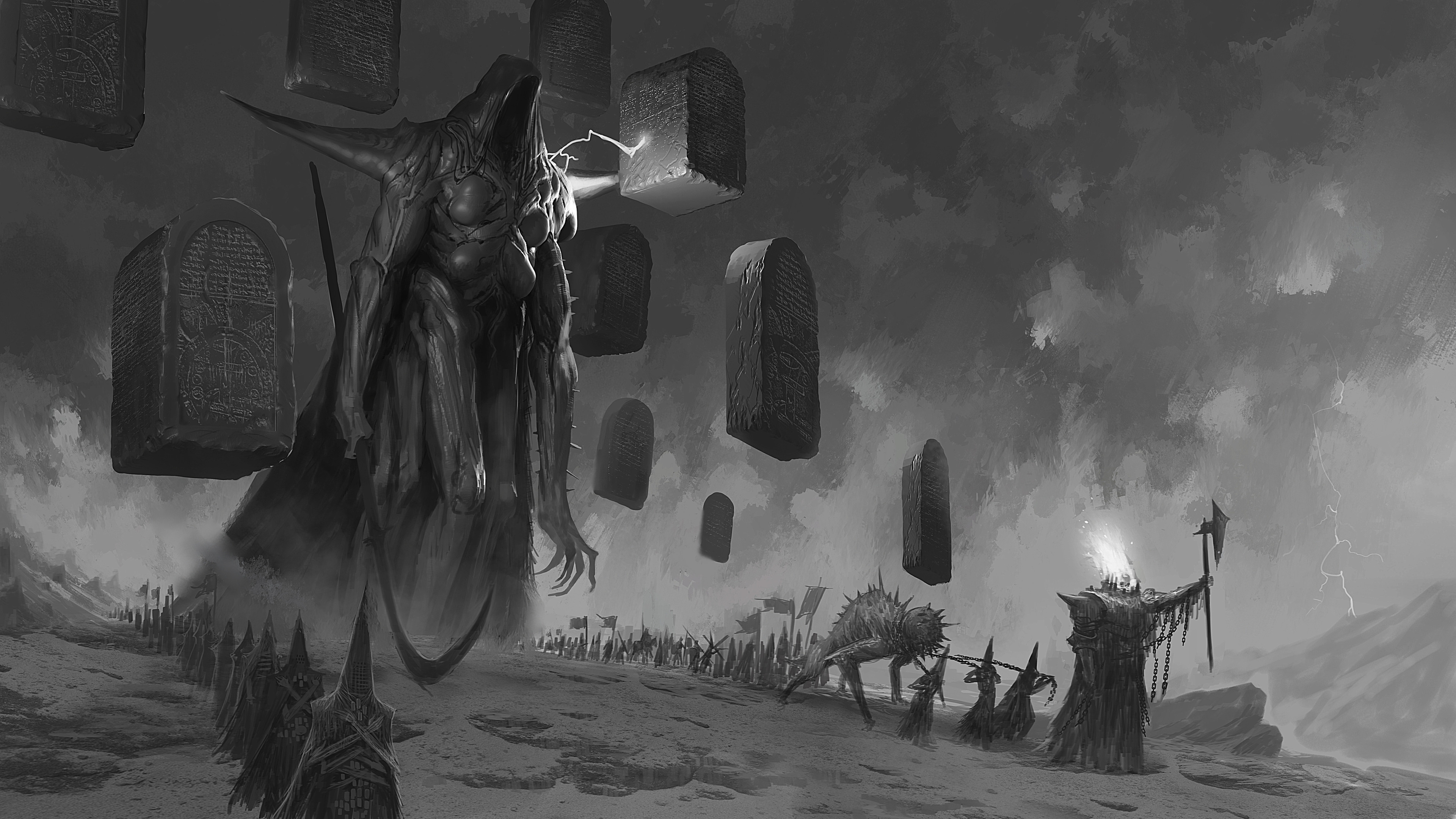 Gothic Art: Warhammer 40k archives, Monochrome, Mike Franchina, Black and white, Dark fantasy. 3840x2160 4K Background.