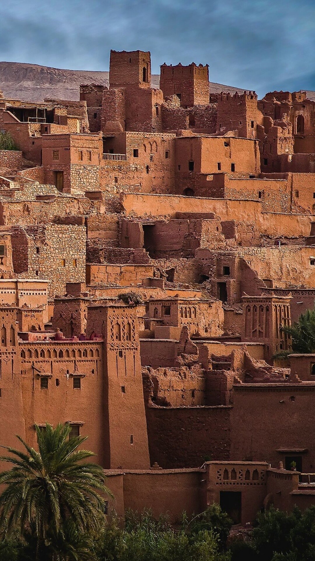Morocco: Ksar Ait Ben Haddou‌, Mountainous country of western North Africa. 1080x1920 Full HD Wallpaper.