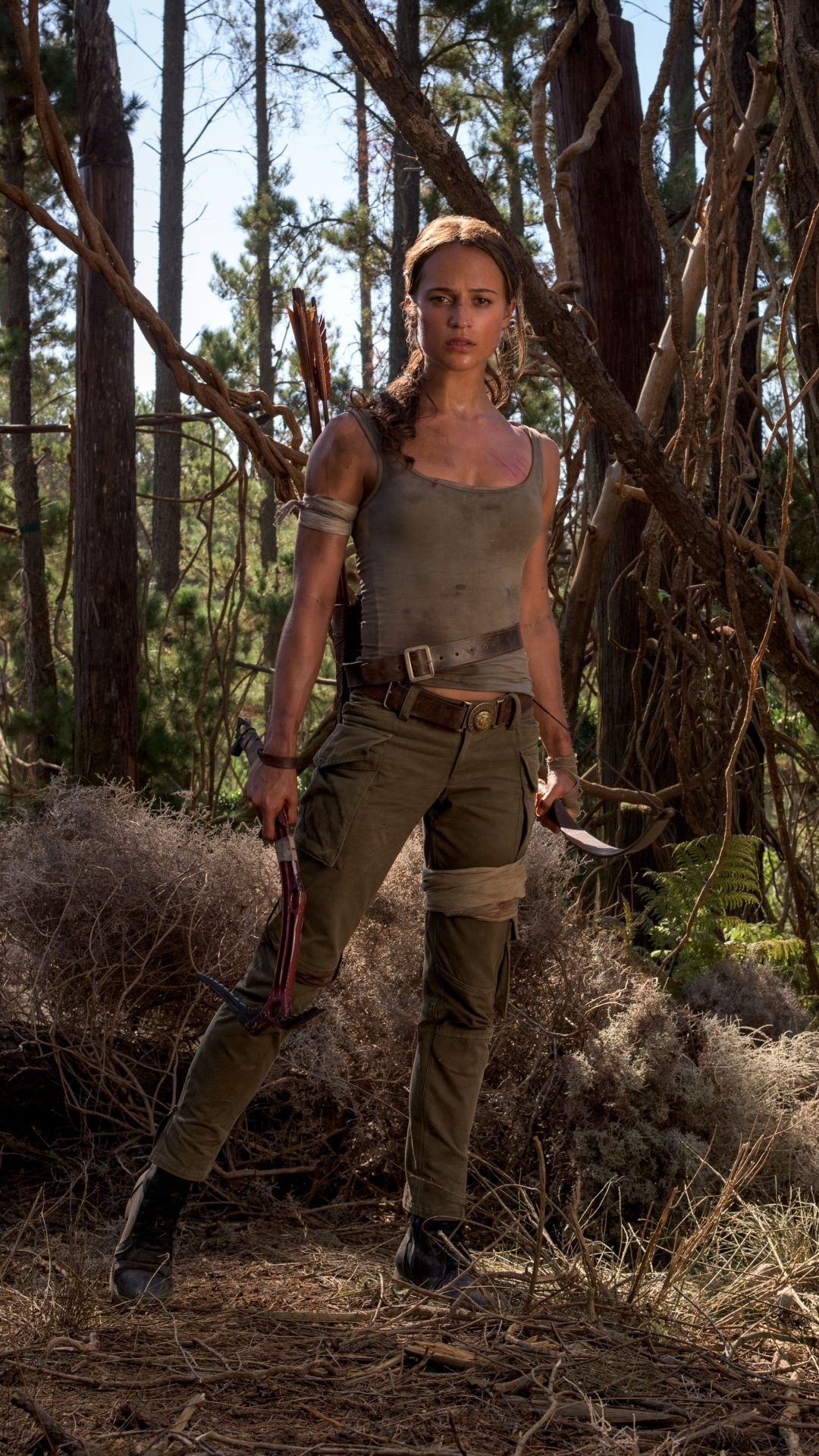 Lara Croft (Movie): Metro-Goldwyn-Mayer, Warner Bros. Pictures, GK Films, Square Enix. 1080x1920 Full HD Background.