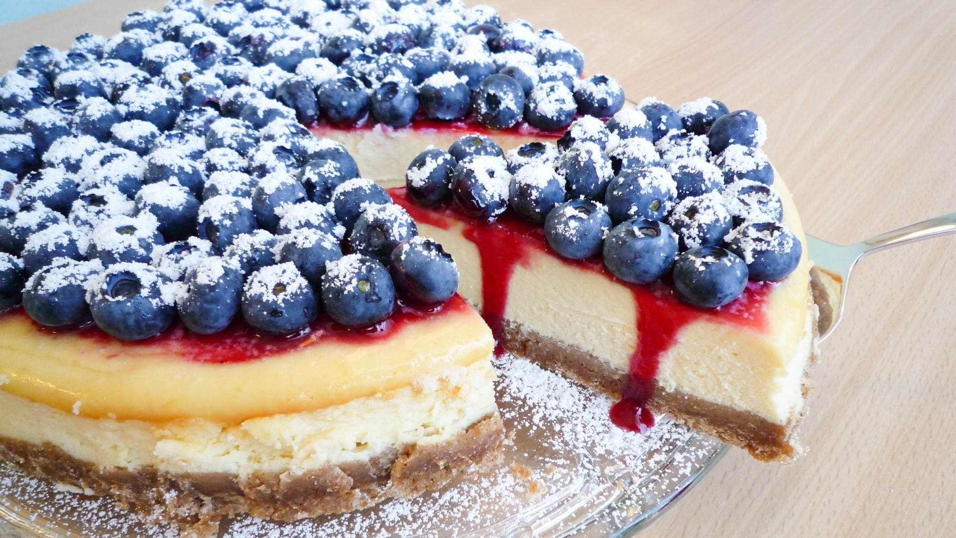Cheesecake: Uses a cream cheese base, also incorporating heavy cream or sour cream. 1920x1080 Full HD Background.