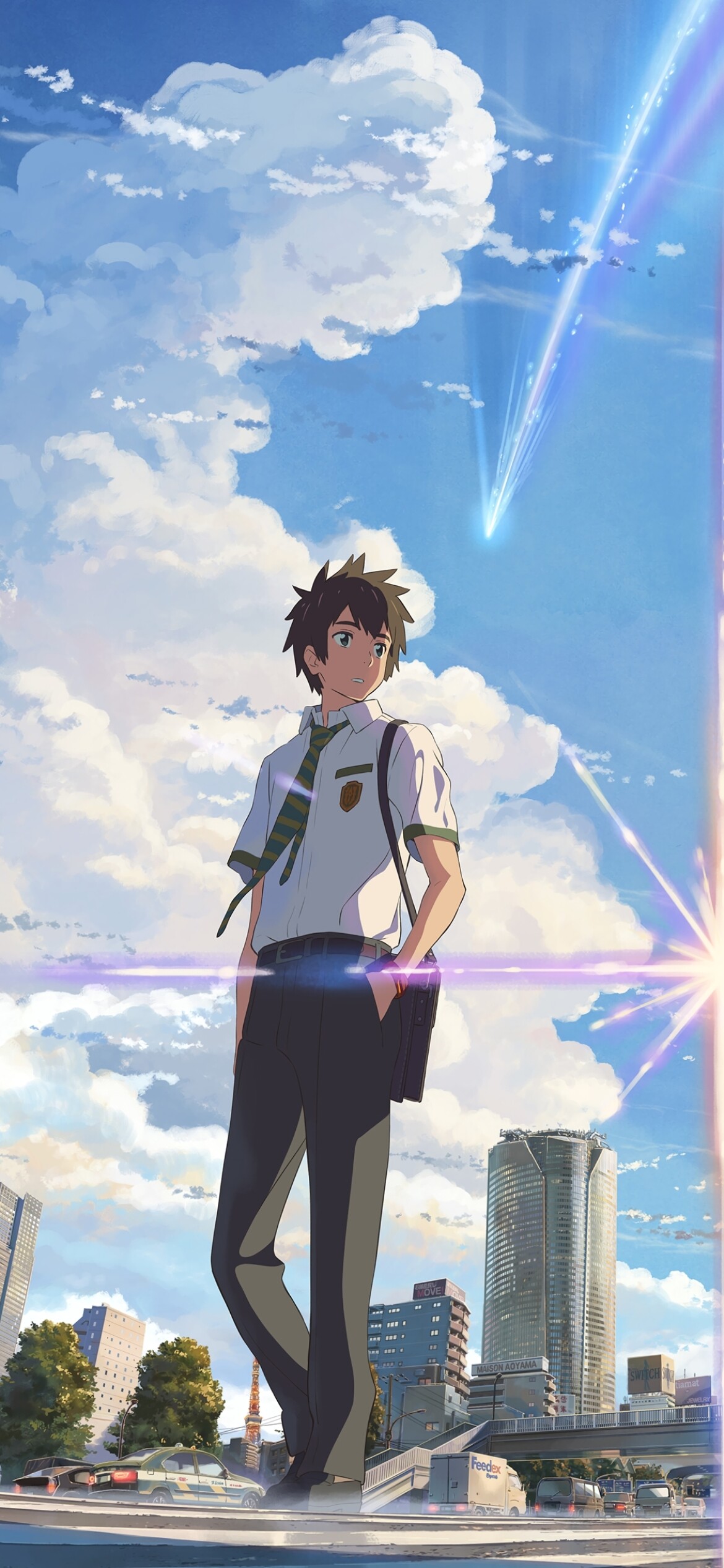 Your Name: Taki Tachibana, a 17-year-old boy living in Tokyo who works part-time at a restaurant. 1170x2540 HD Wallpaper.