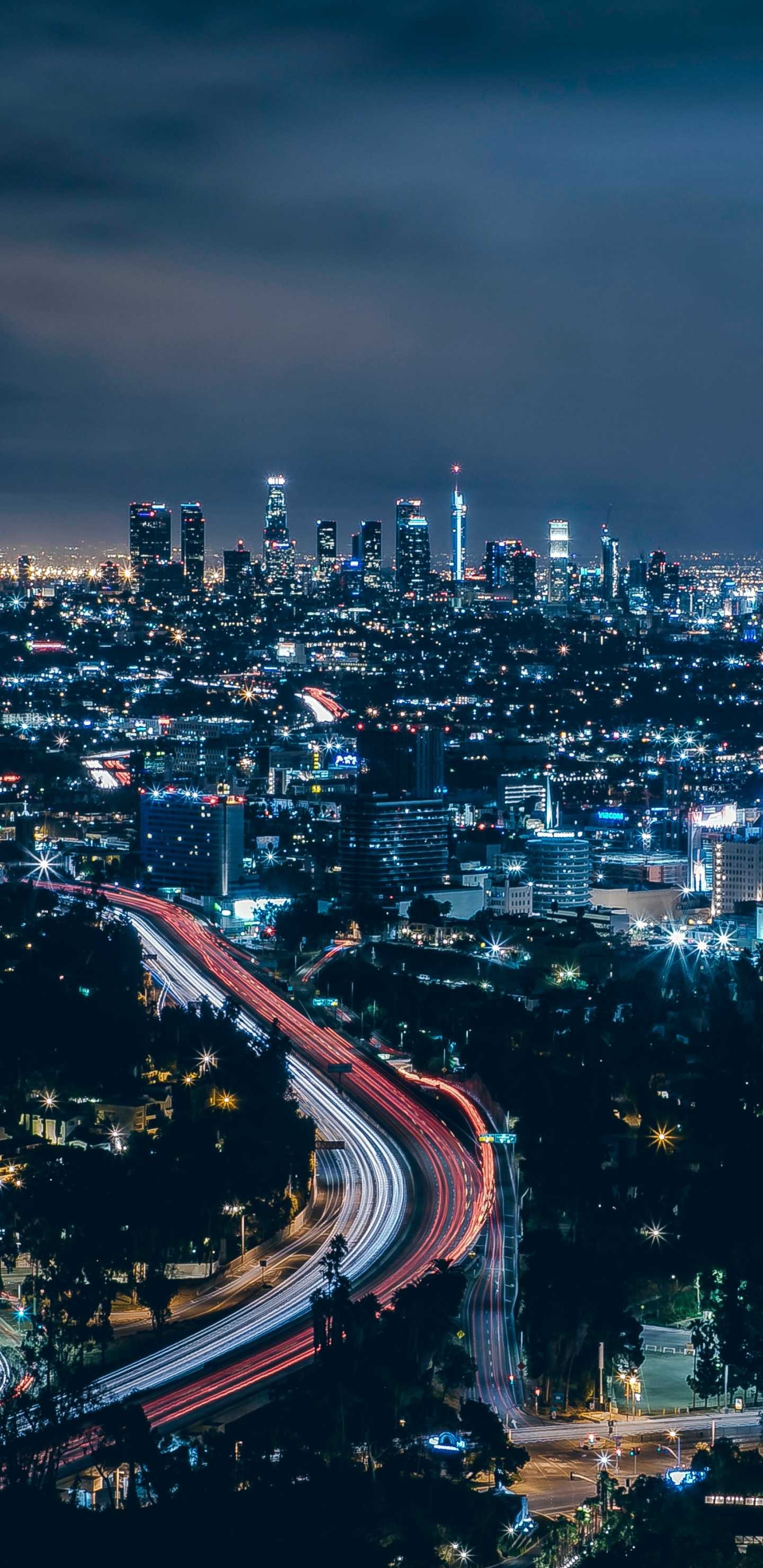 Los Angeles: Known to be the entertainment capital of the world, Nightscape. 1440x2960 HD Wallpaper.