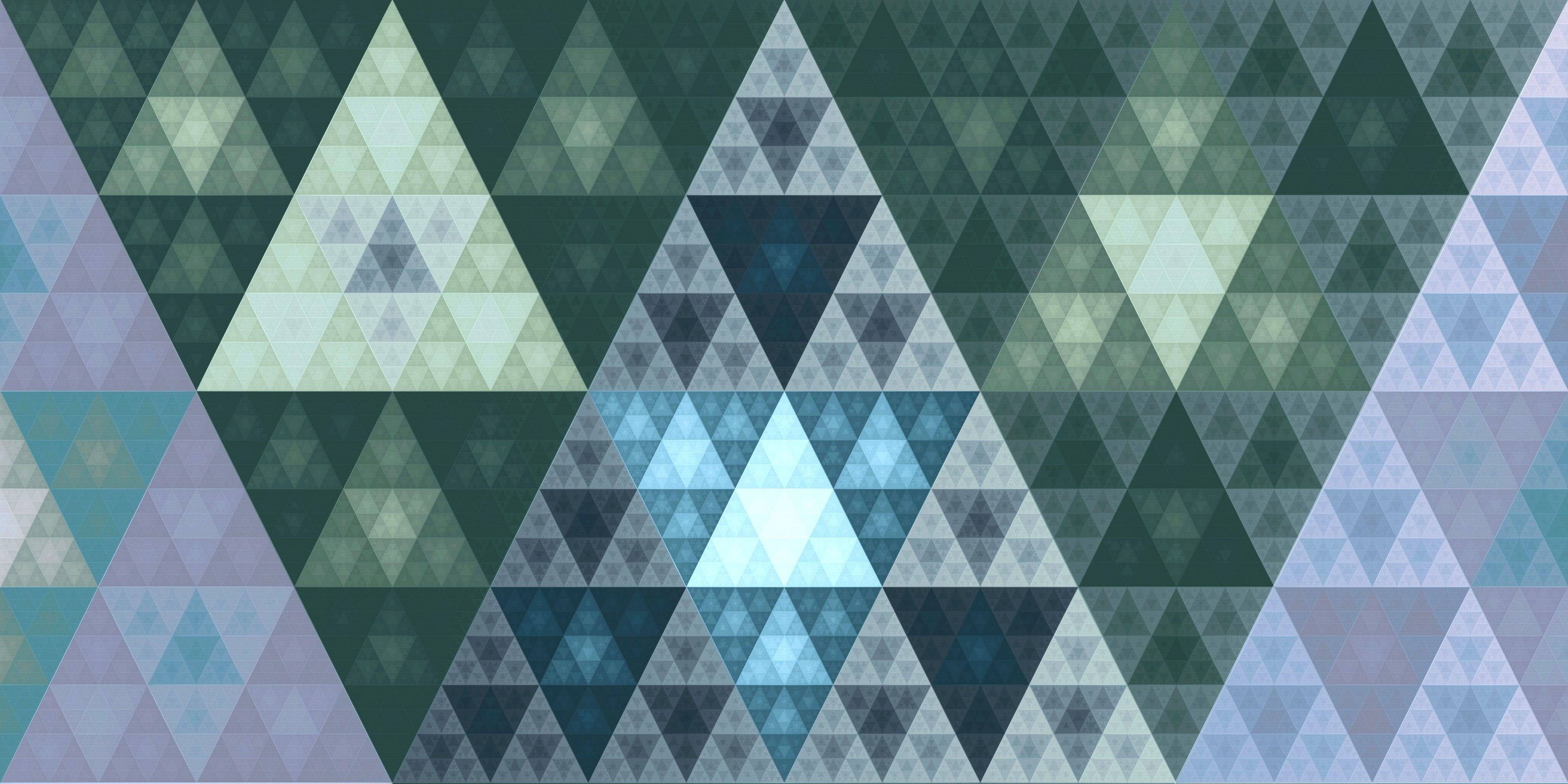 Golden Ratio: Green and white argyle pattern, Fractal, Fibonacci sequence, Isosceles triangles. 3200x1600 Dual Screen Wallpaper.