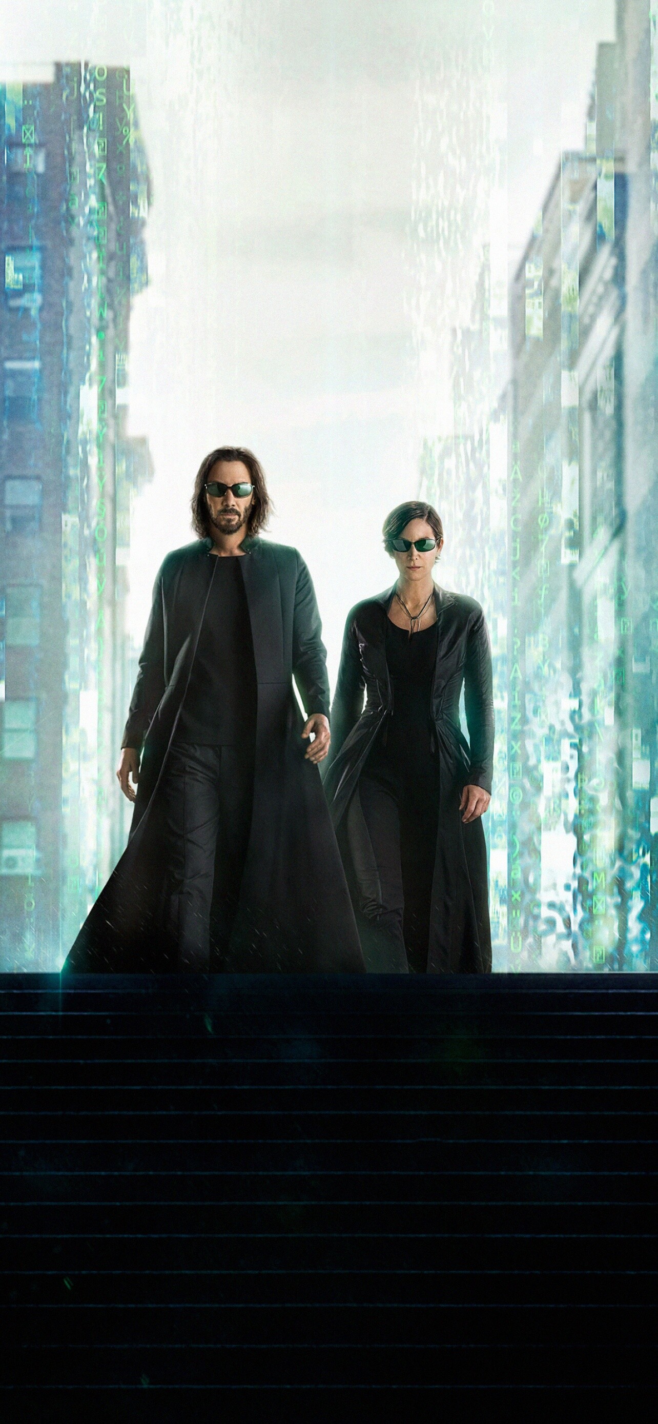 The Matrix Resurrections: Keanu Reeves, Carrie-Anne Moss, Neo, Trinity, Movie, Protagonists. 1290x2780 HD Background.