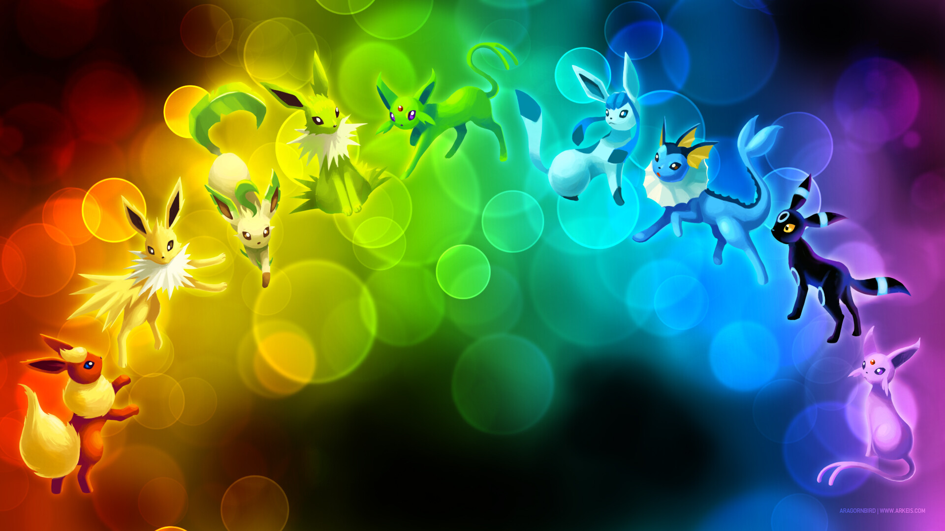 Glaceon: Rainbow, Evolutionary chain, Eevee, Quadruped mammalian Pokemon. 1920x1080 Full HD Background.