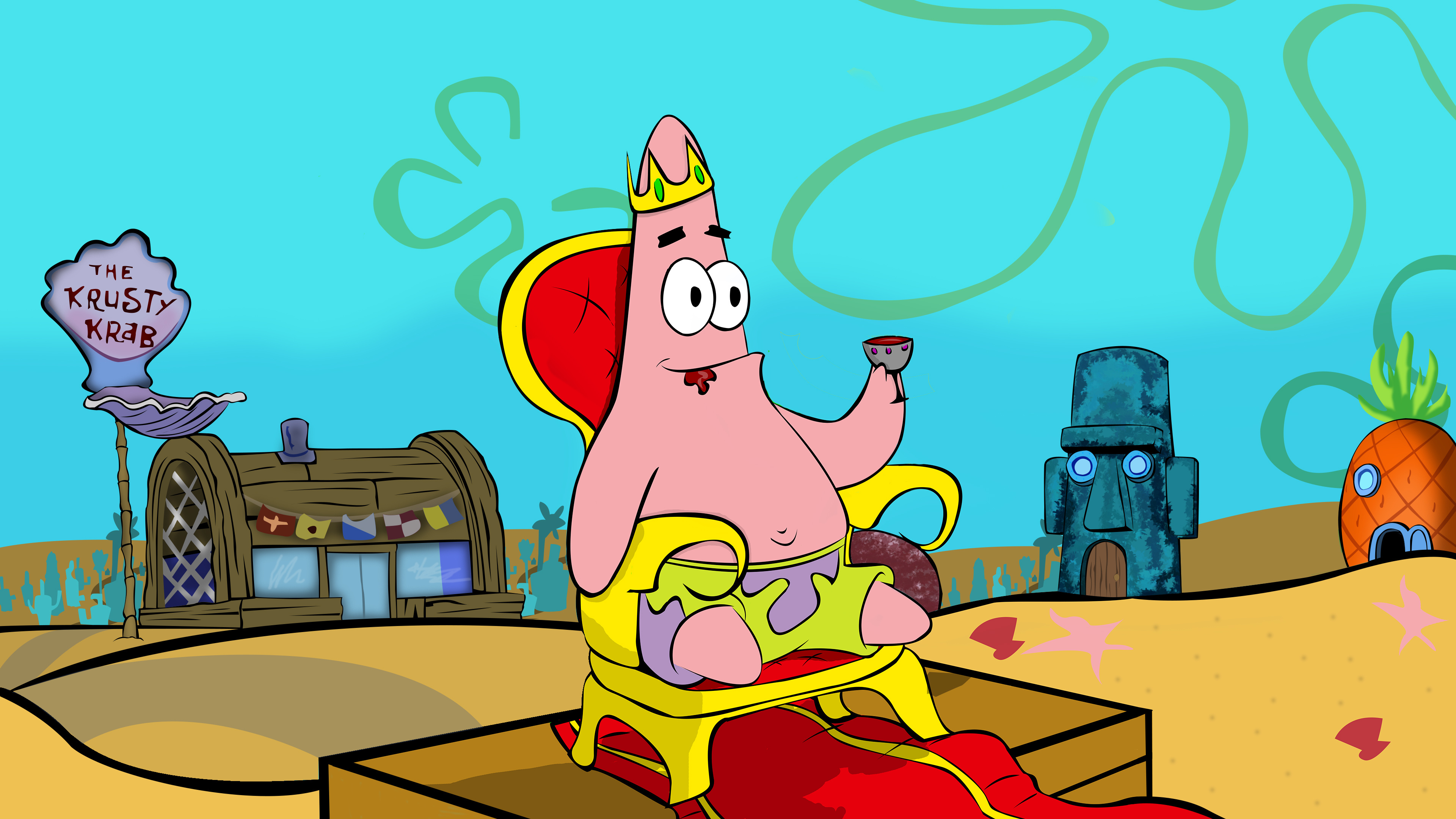 Patrick, SpongeBob SquarePants, SpongeBob drawing, Playful illustrations, 3840x2160 4K Desktop