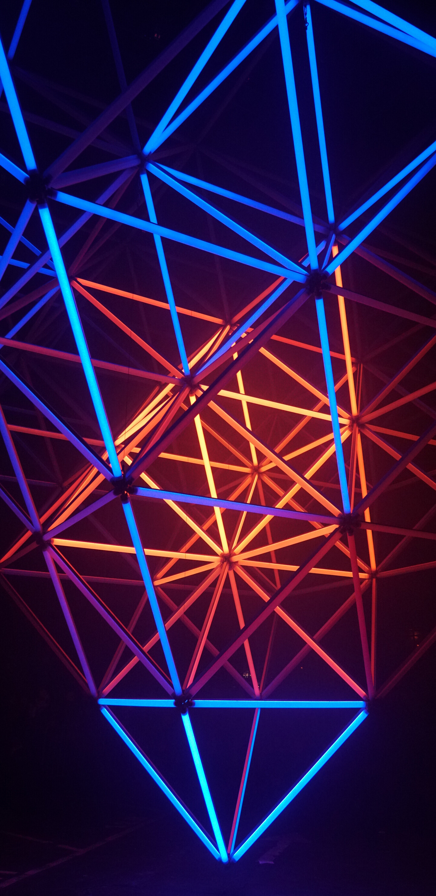 Triangle: Neon shapes, Line structure, Glow, Intersecting lines. 1440x2960 HD Wallpaper.