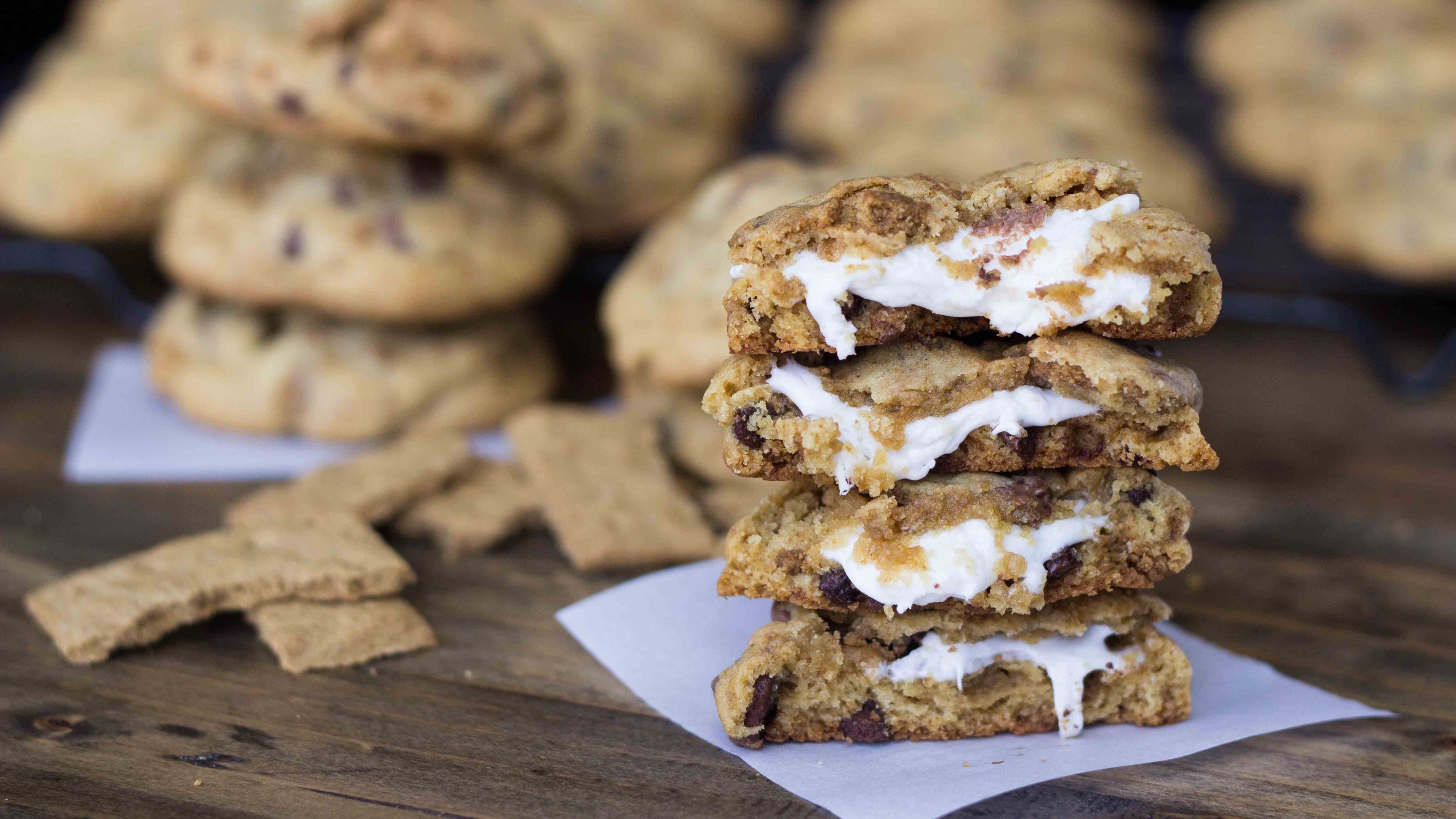 Biscuit: Marshmallow-stuffed S’mores cookies, Food. 3840x2160 4K Background.
