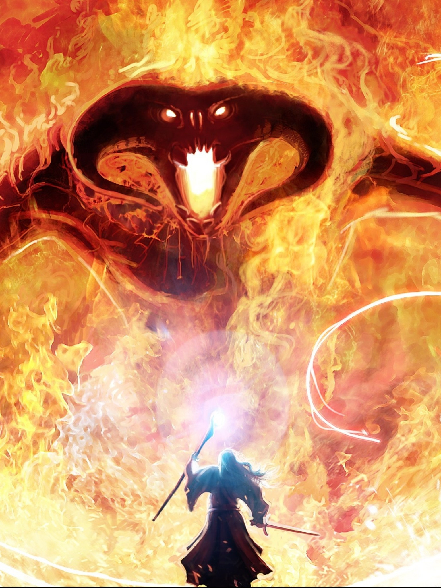 Lord of the Rings, Balrog, Magic and fire, Artistic demon, 1540x2050 HD Phone