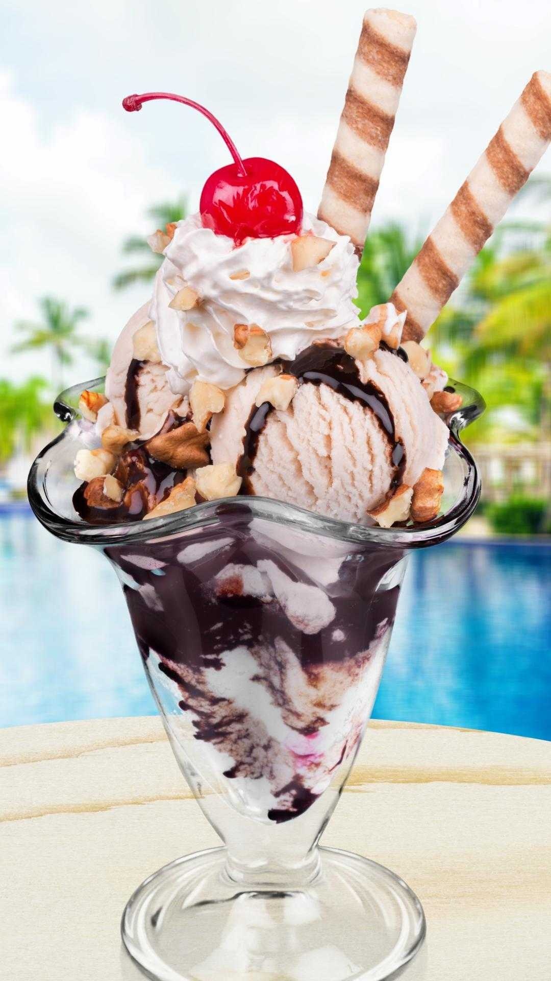 Gelato: Made from a mixture of milk, cream, sugar, fresh fruit, and nuts. 1080x1920 Full HD Background.