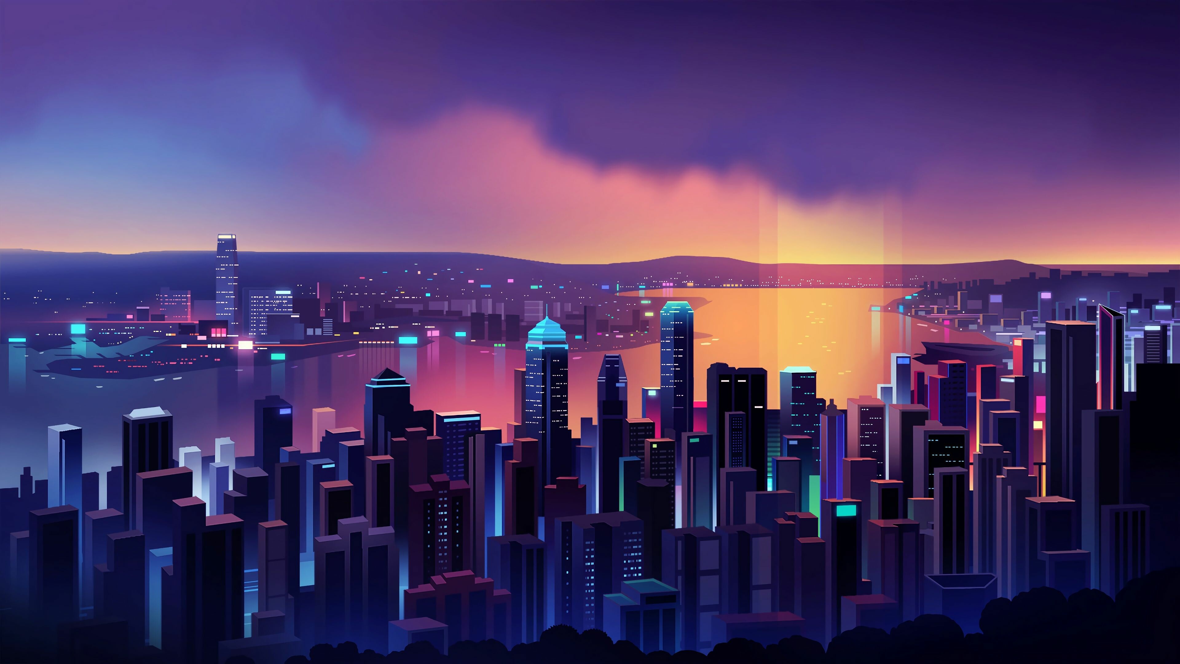 Neon: Used to decorate metropolitan areas with bright lights and futuristic feel. 3840x2160 4K Background.