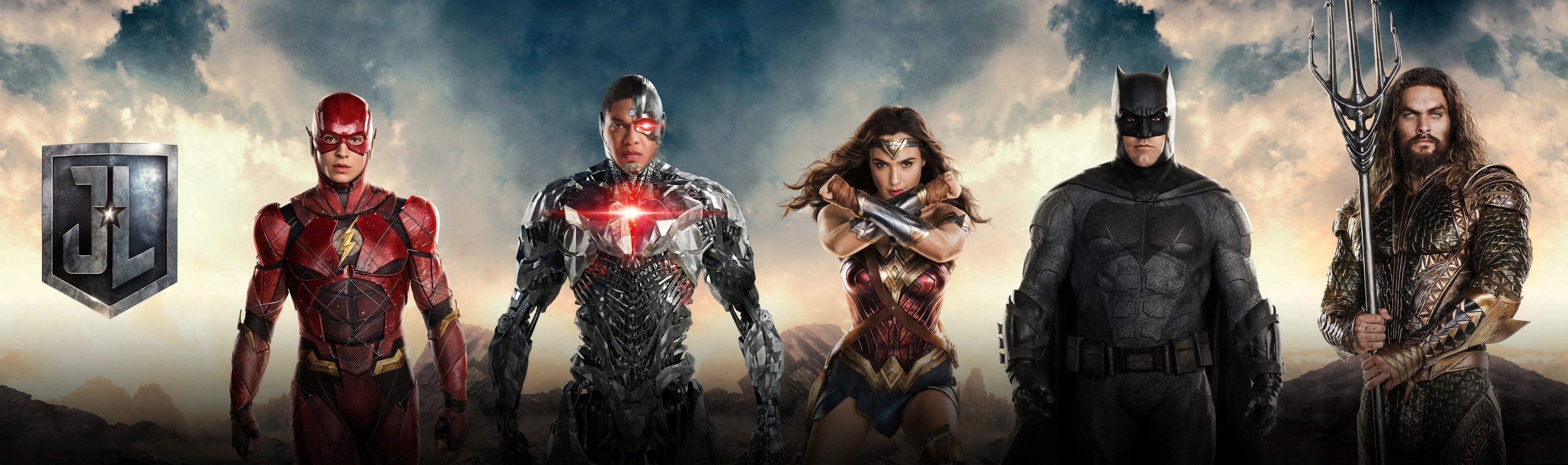 Justice League, 4K HD desktop wallpaper, Wonder Woman, Marvel and DC superheroes, 3840x1140 Dual Screen Desktop