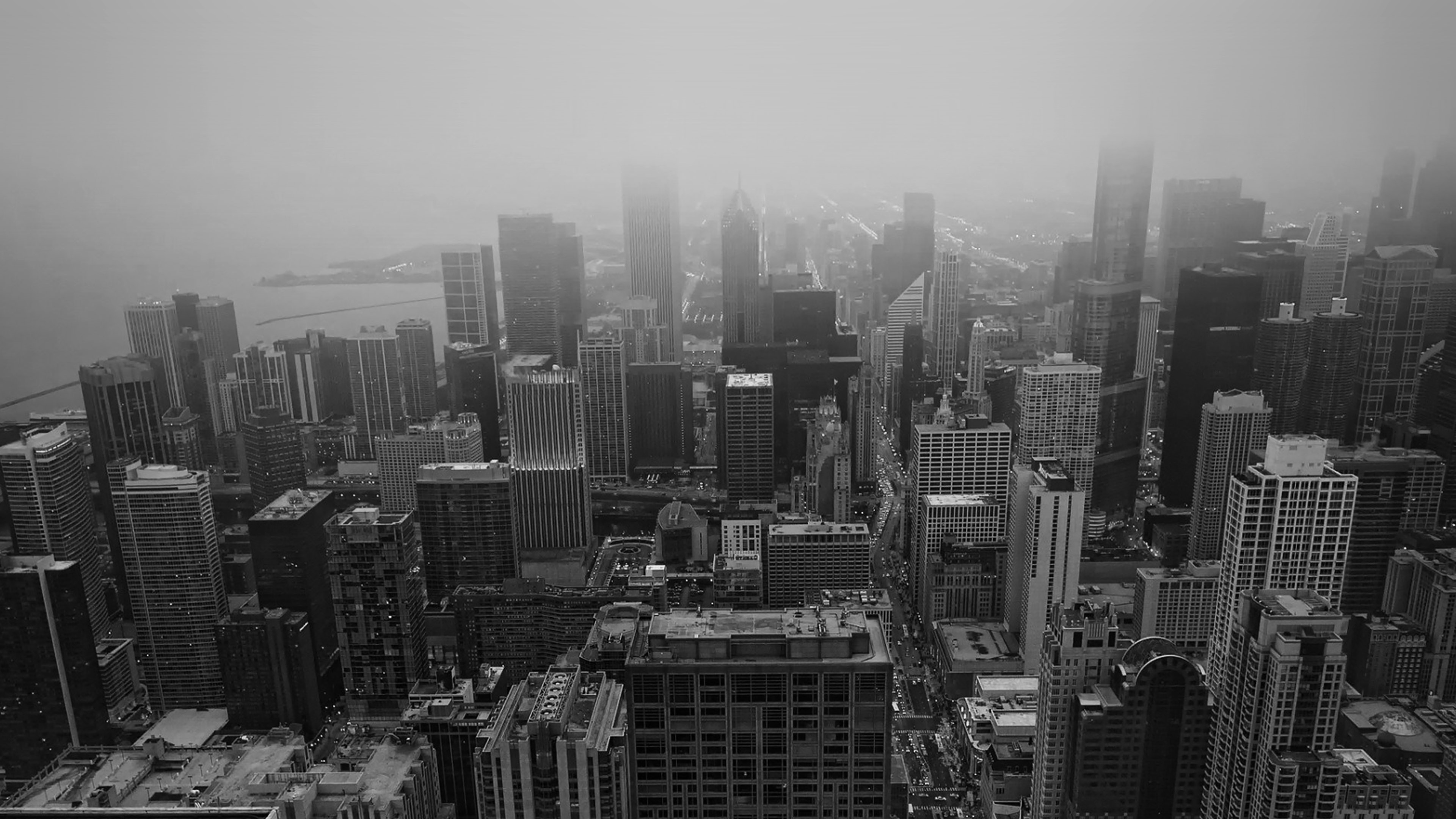 Black and White Chicago Skyline, Dark cityscape, Urban nature, Skyview, 3840x2160 4K Desktop