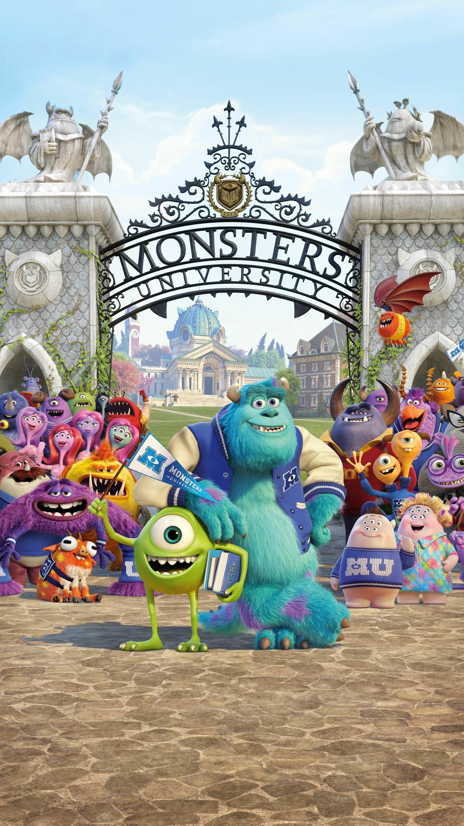 Monsters, Inc.: A 2013 American comedy film, Sullivan and Mike Wazowski, and their time at college. 1540x2740 HD Background.
