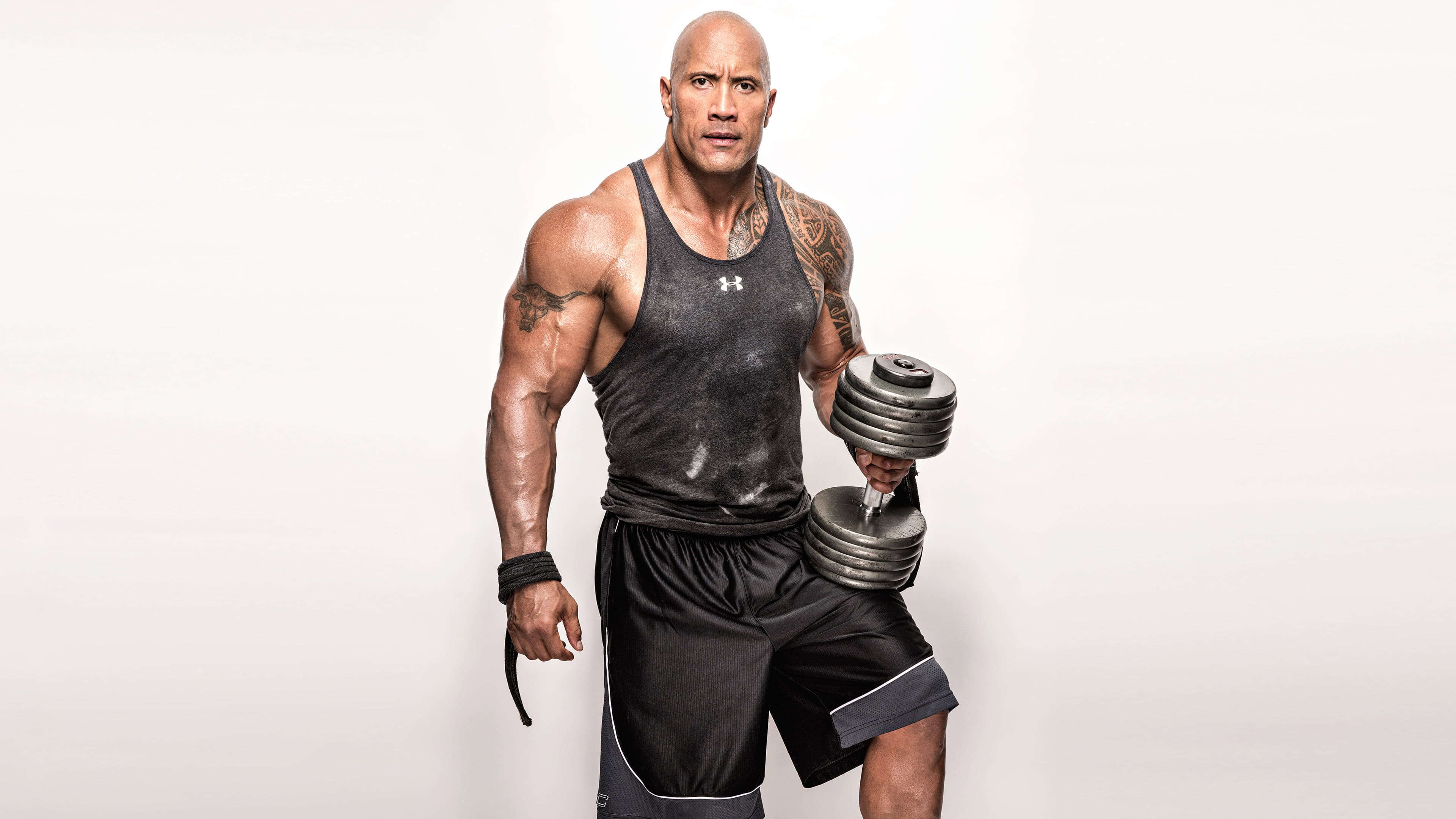 Dwayne Johnson: The Rock, Workout, An American actor and former professional wrestler. 3840x2160 4K Background.