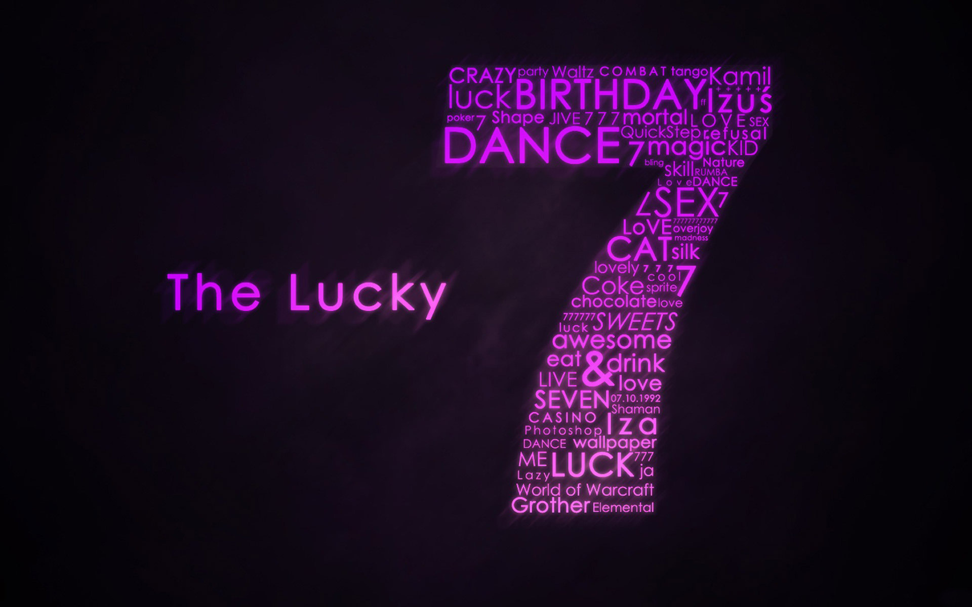 Good Luck: The glowing number 7, Minimalistic, The lucky number seven. 1920x1200 HD Background.