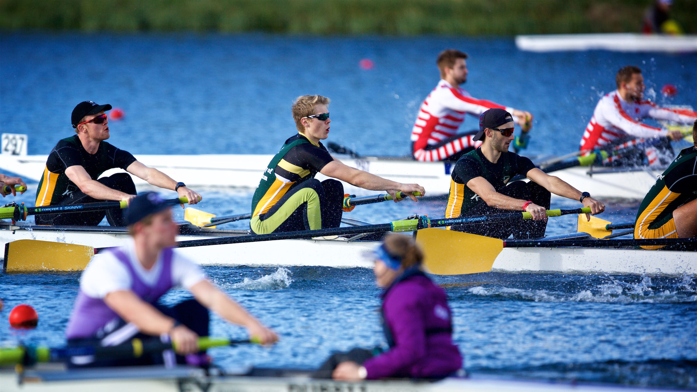Rowing: Amateur mixed-sex teams compete at the sweep pulling event, Speed boating. 2400x1350 HD Background.