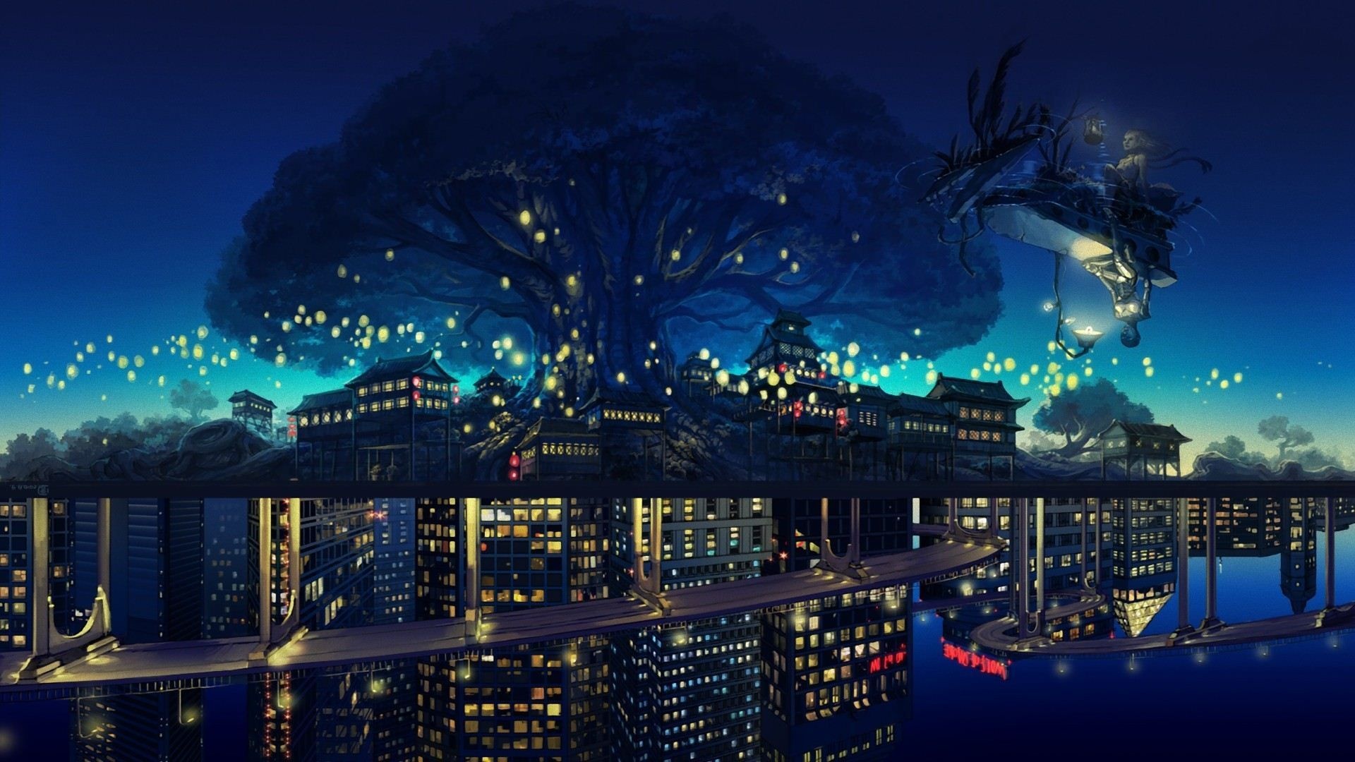 Cartoon Skyline, Anime night city, Top free, Backgrounds, 1920x1080 Full HD Desktop