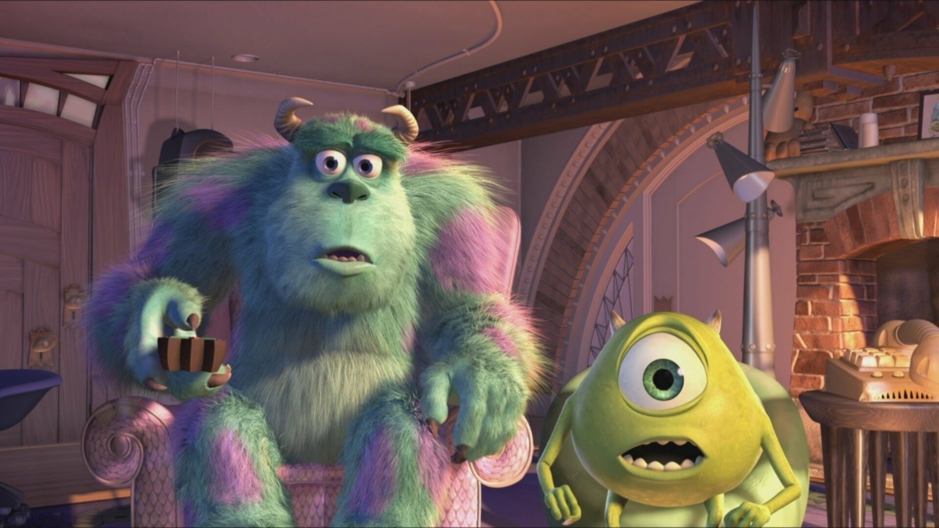 Monsters, Inc., Cartoon characters, Playful backgrounds, Animated film, 1920x1080 Full HD Desktop