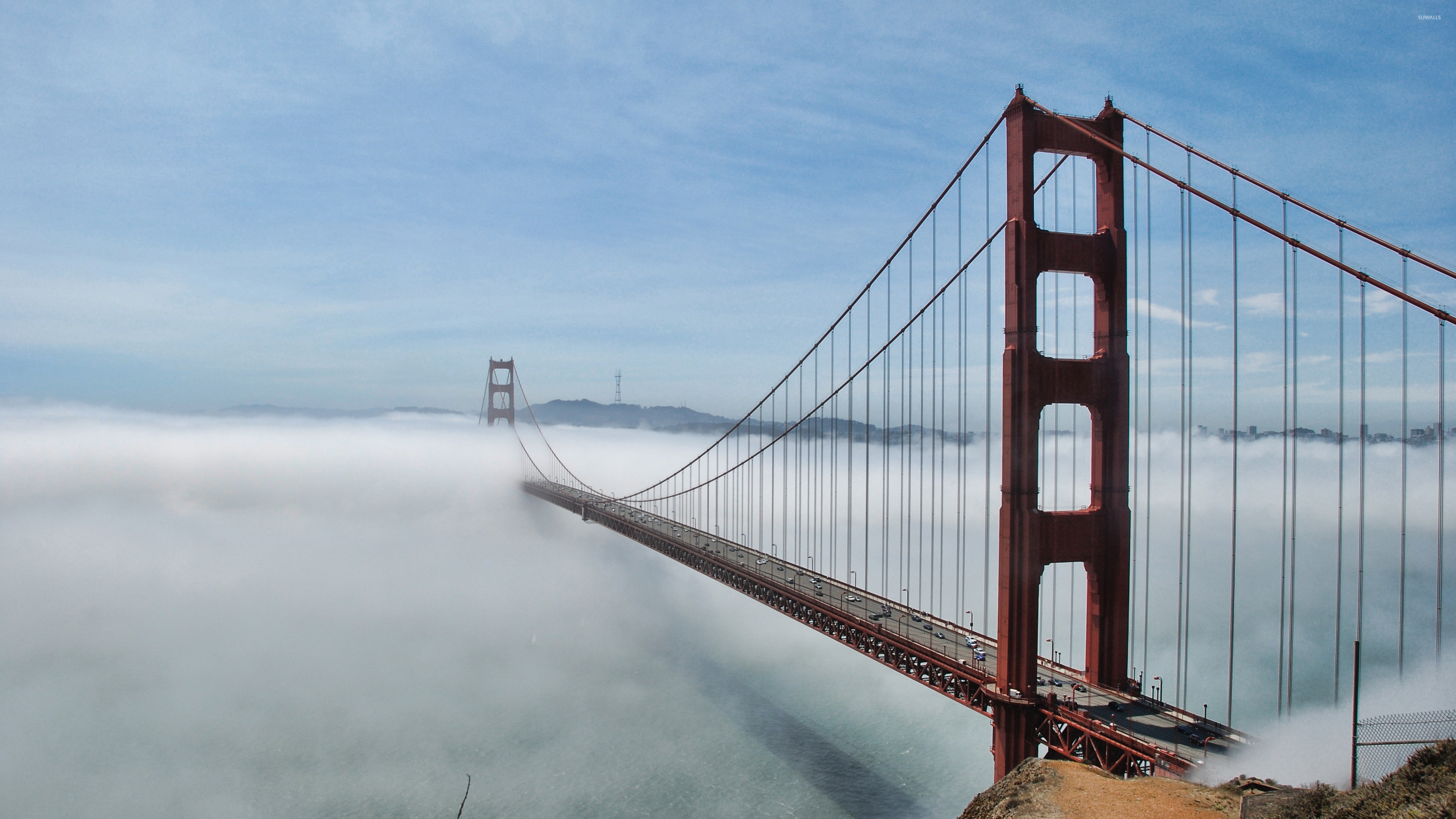 Golden Gate Bridge, Foggy scenery, Wallpaper world, Atmospheric photo, 3840x2160 4K Desktop