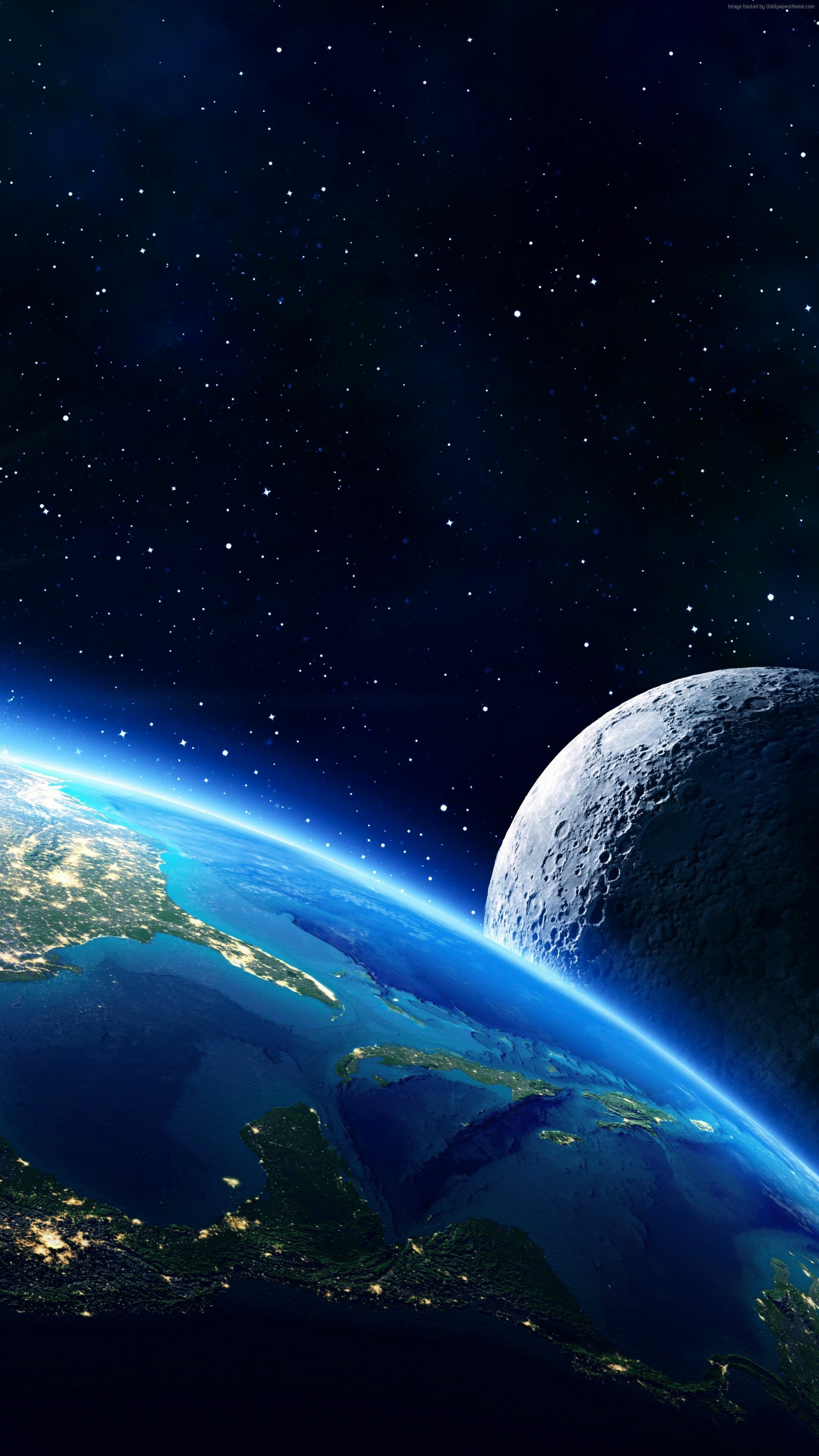 Earth: Galaxy, The planet is orbited by one permanent natural satellite, the Moon. 2160x3840 4K Wallpaper.