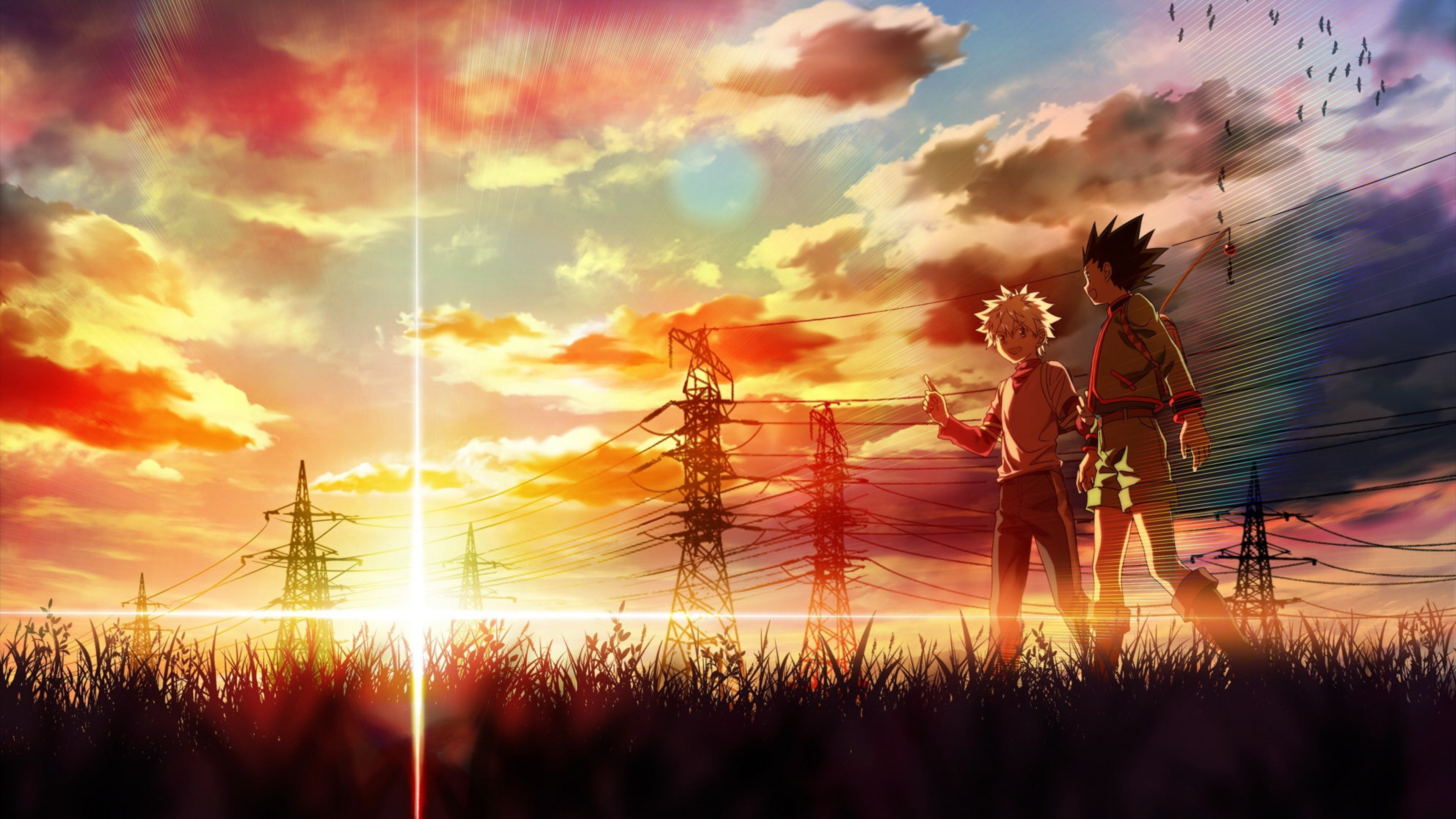Gon and Killua: Zoldyck, Freecss, Hunter X Hunter, Anime art, Sunset, Sky, Outdoors. 3840x2160 4K Background.