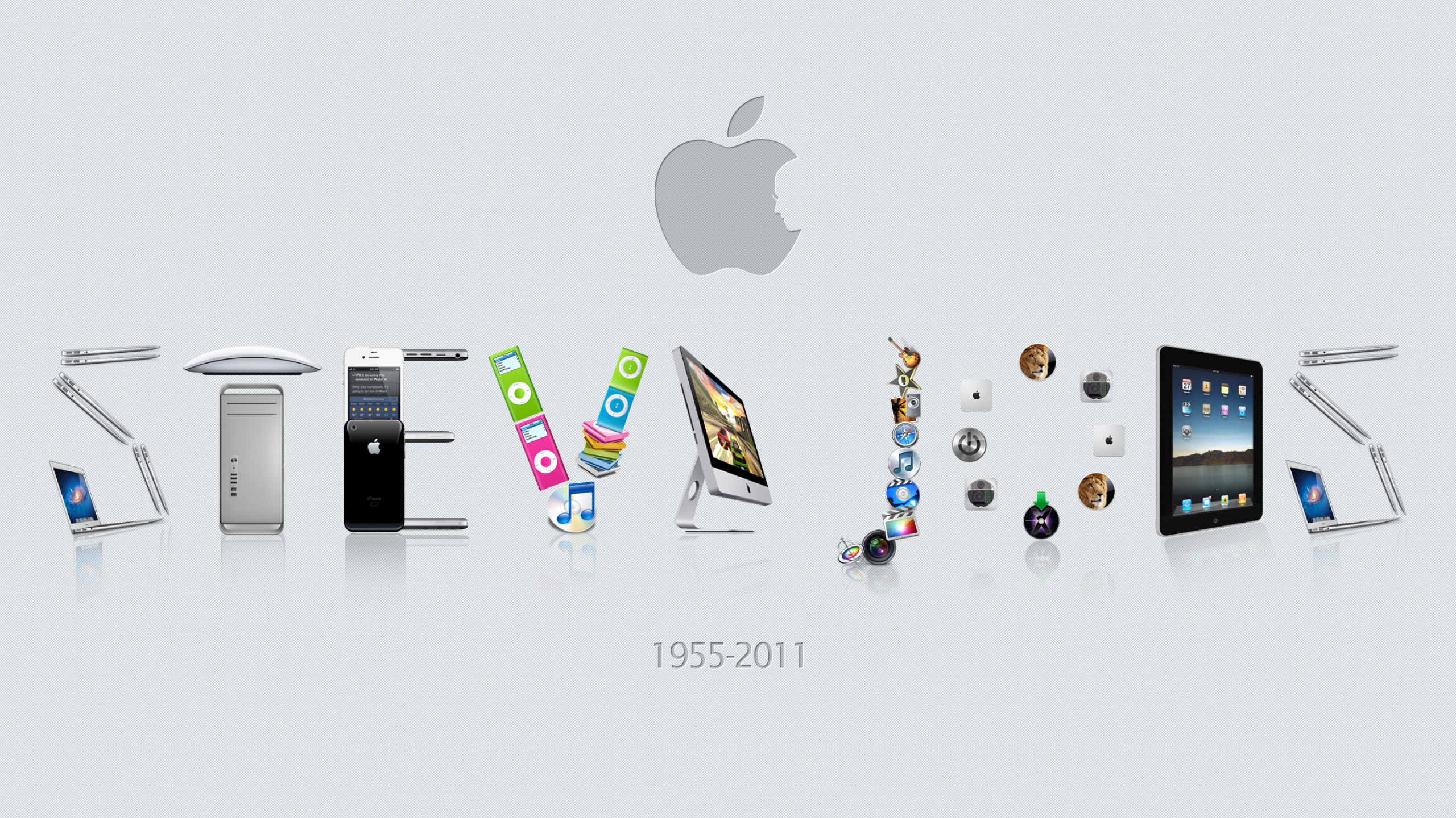 Steve Jobs: The co-founder of the Apple company, iMac, iTunes, iPod, iPhone, iPad. 2560x1440 HD Background.