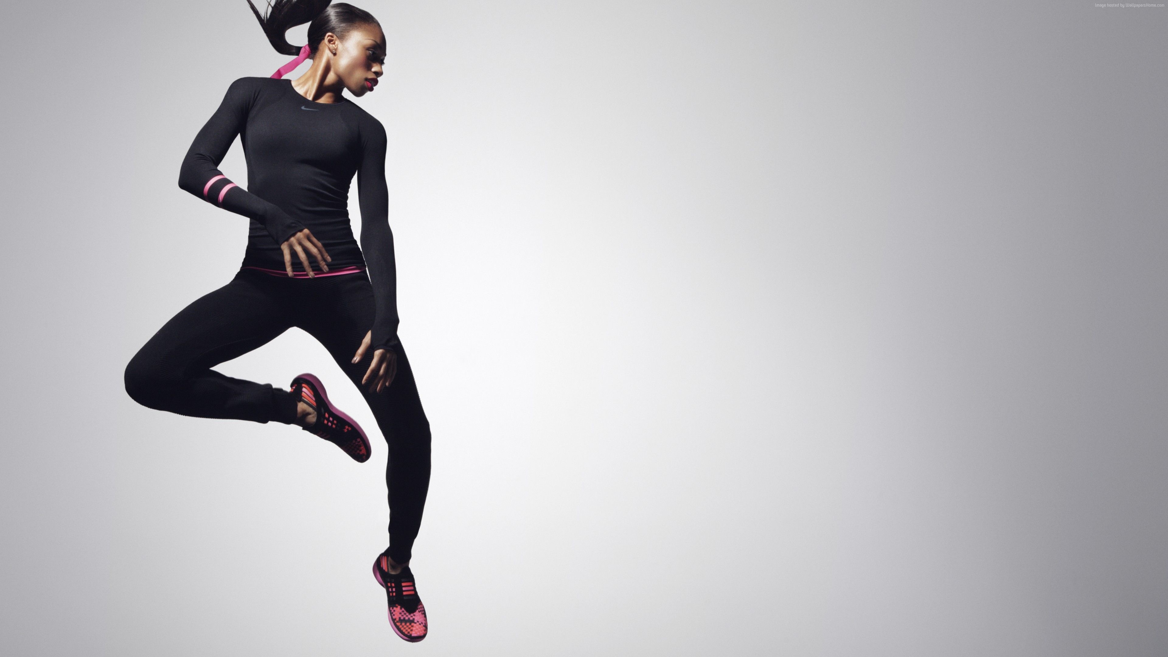 Jumping: Athlete, Allyson Felix, Sportswear, Track and field, Sports. 3840x2160 4K Wallpaper.